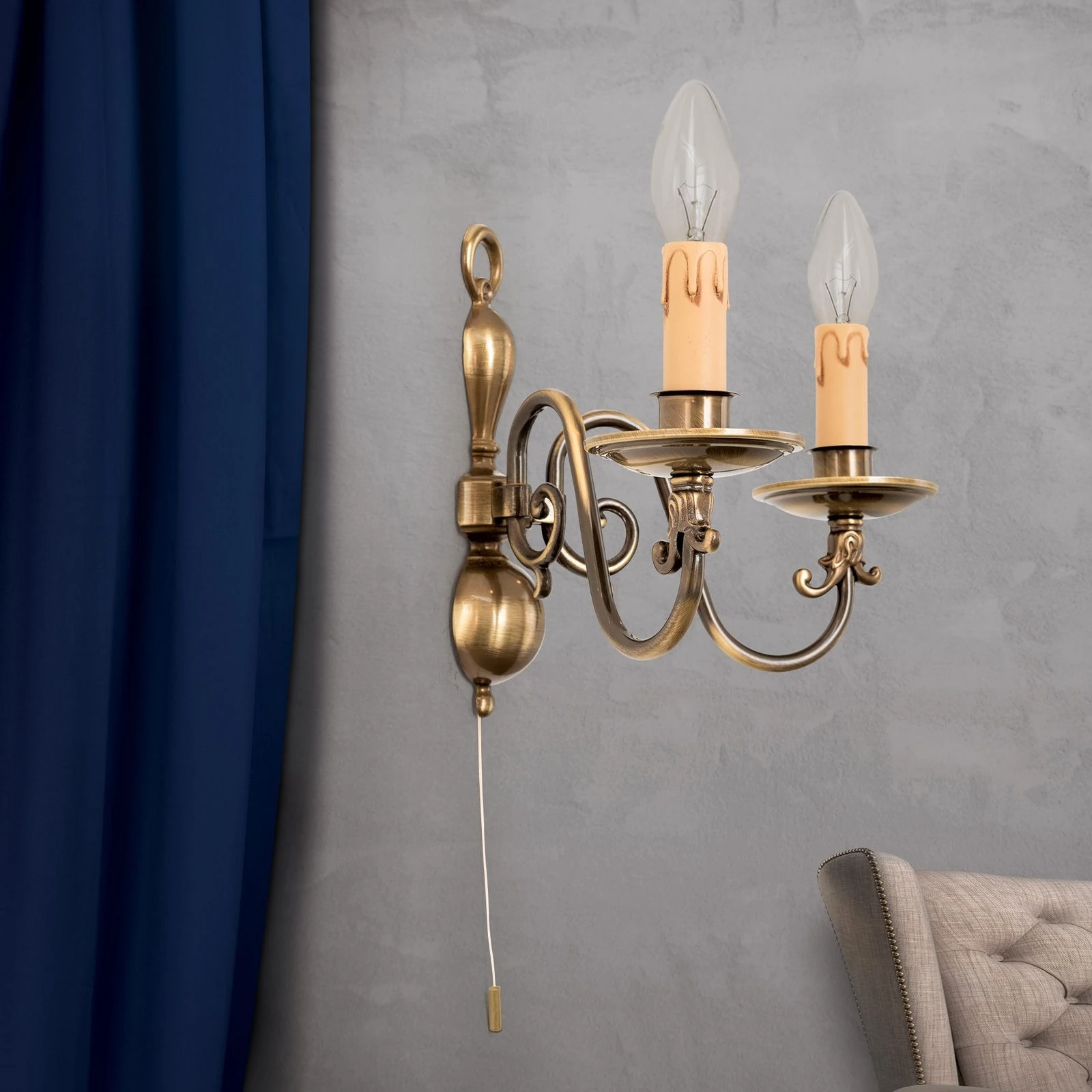 Zidna lampa FLÄMISCH, 2 izvora svetla, antik mesing - 3