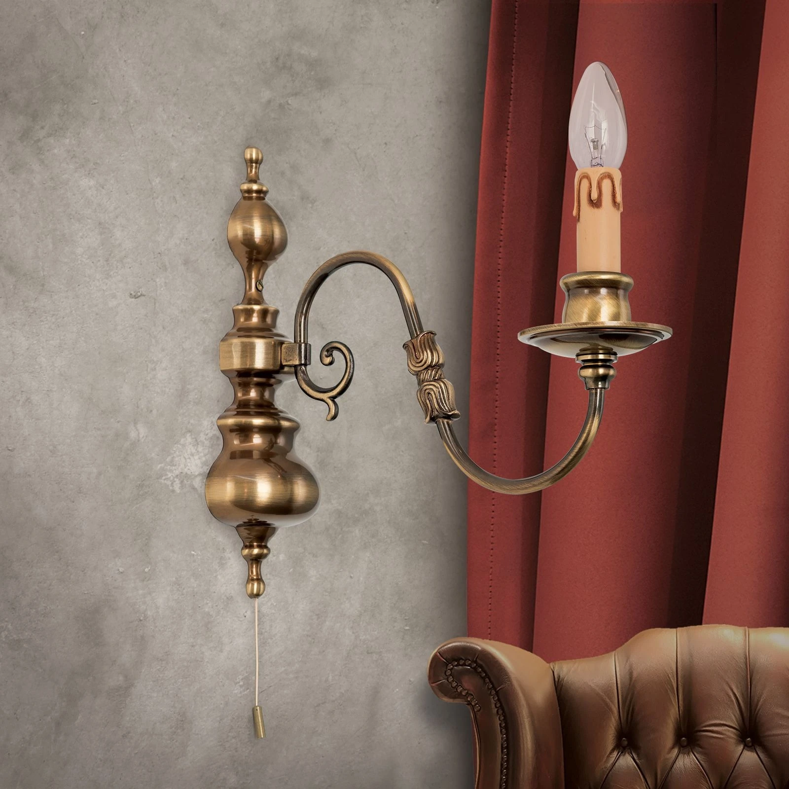 Zidna lampa FLÄMISCH, 1 izvor svetla, antik mesing - 2