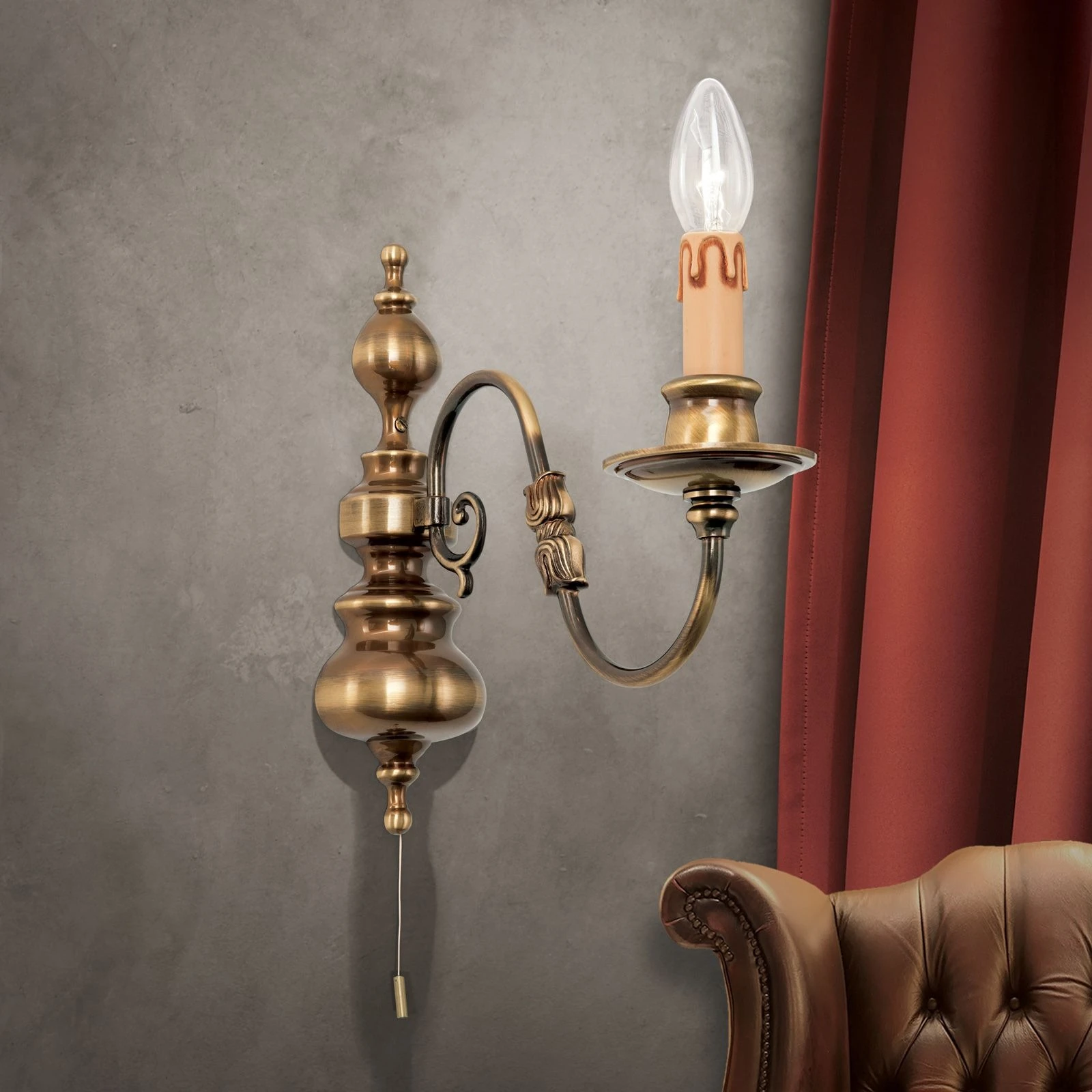 Zidna lampa FLÄMISCH, 1 izvor svetla, antik mesing - 3