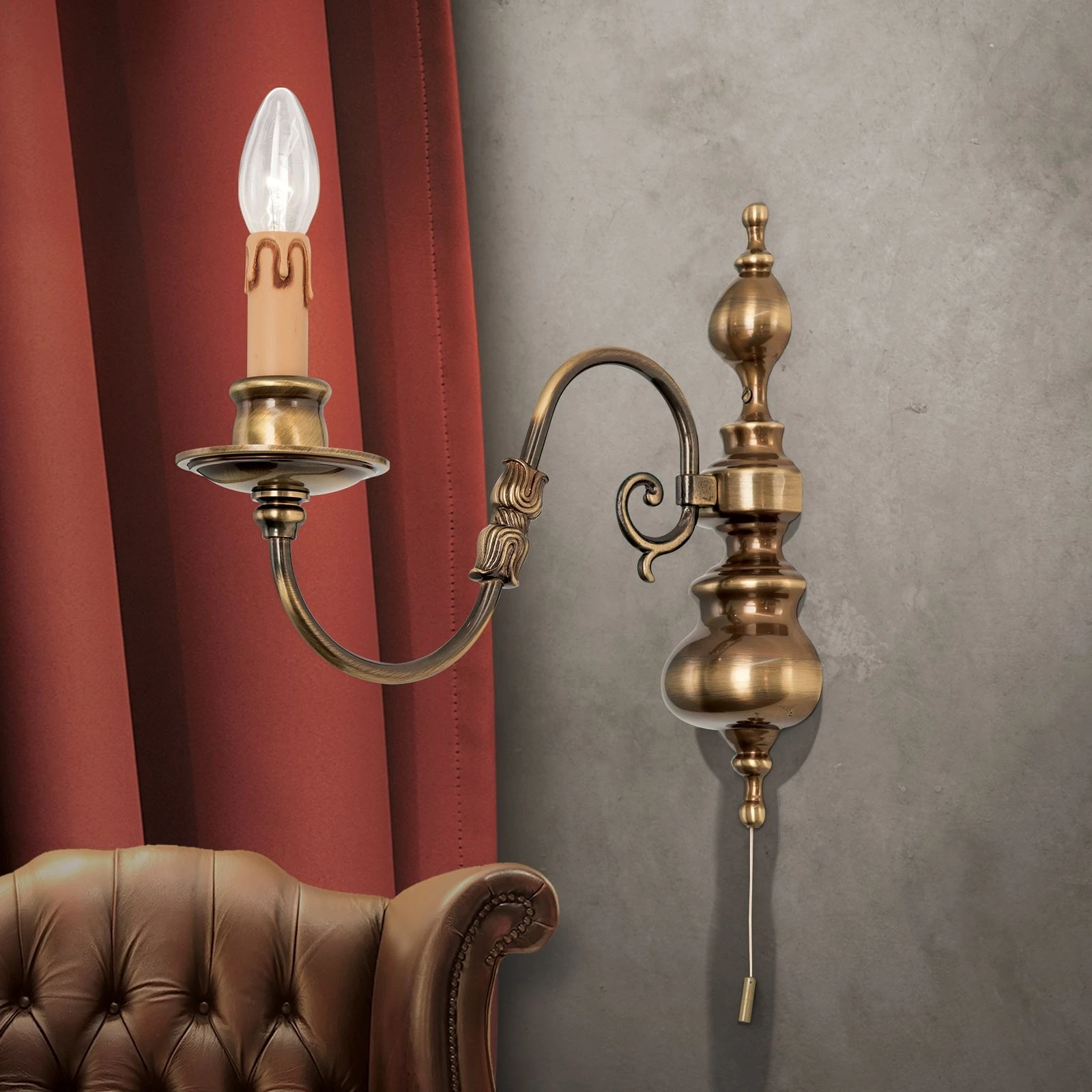 Zidna lampa FLÄMISCH, 1 izvor svetla, antik mesing - 7