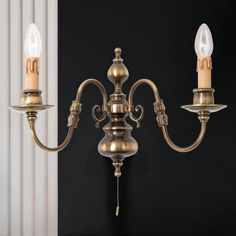 Zidna lampa FLÄMISCH, 2 izvora svetla, antik mesing - 1
