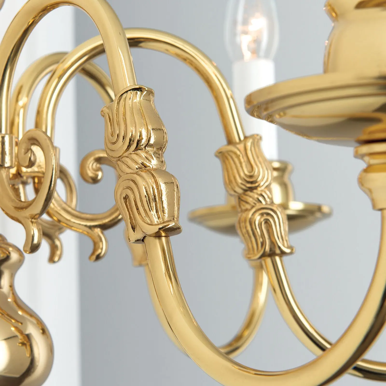 Zidna lampa sa krakom FLÄMISCH, sa tri izvora svetla, sjajni mesing - 4