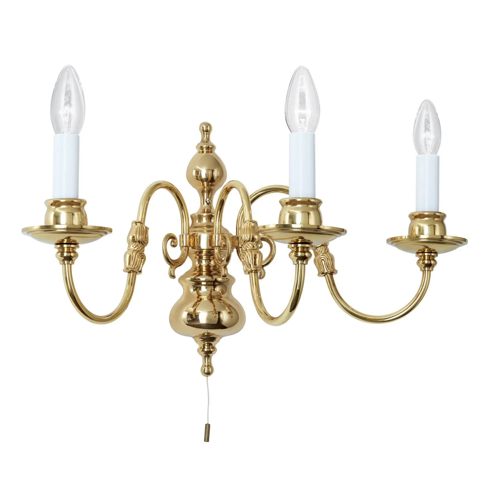 Zidna lampa sa krakom FLÄMISCH, sa tri izvora svetla, sjajni mesing - 6