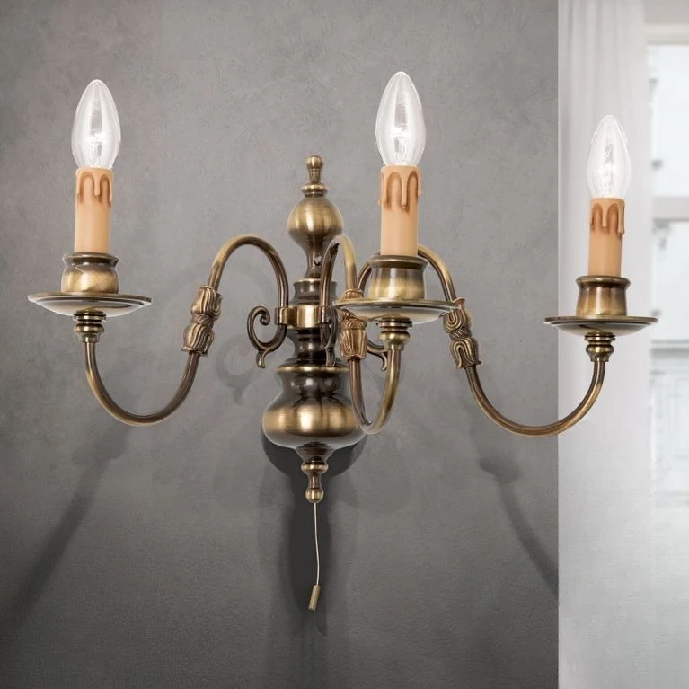 Zidna lampa FLÄMISCH, 3 izvora svetla, antik mesing - 1