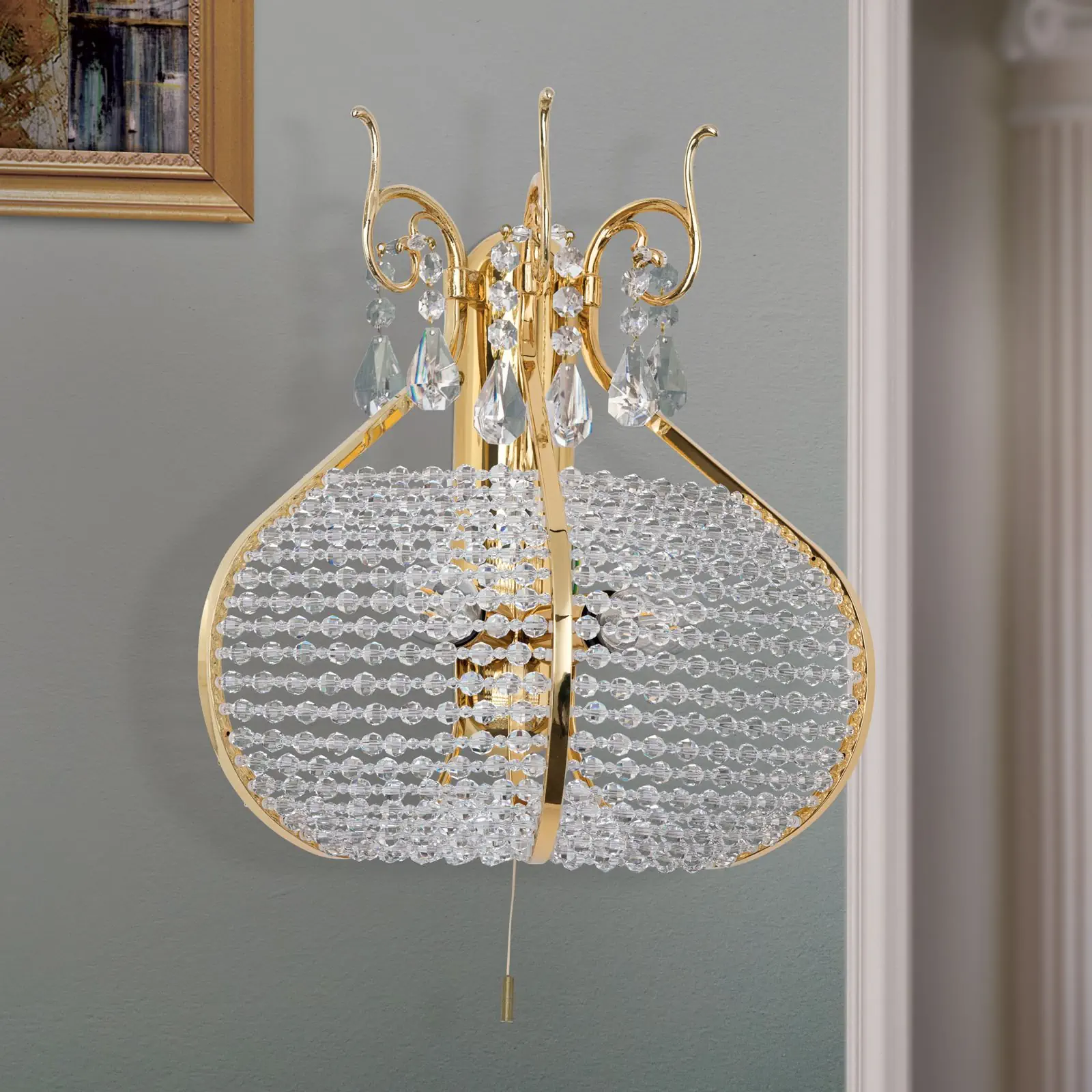 Kristalna zidna lampa ORIENTAL, 2 izvora svetla, zlato, sa teleskopskim prekidačem za lampu - 3