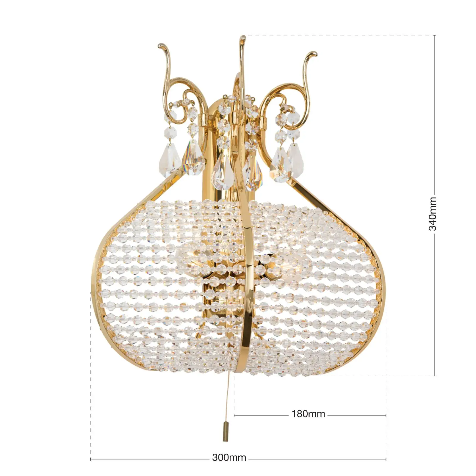 Kristalna zidna lampa ORIENTAL, 2 izvora svetla, zlato, sa teleskopskim prekidačem za lampu - 7