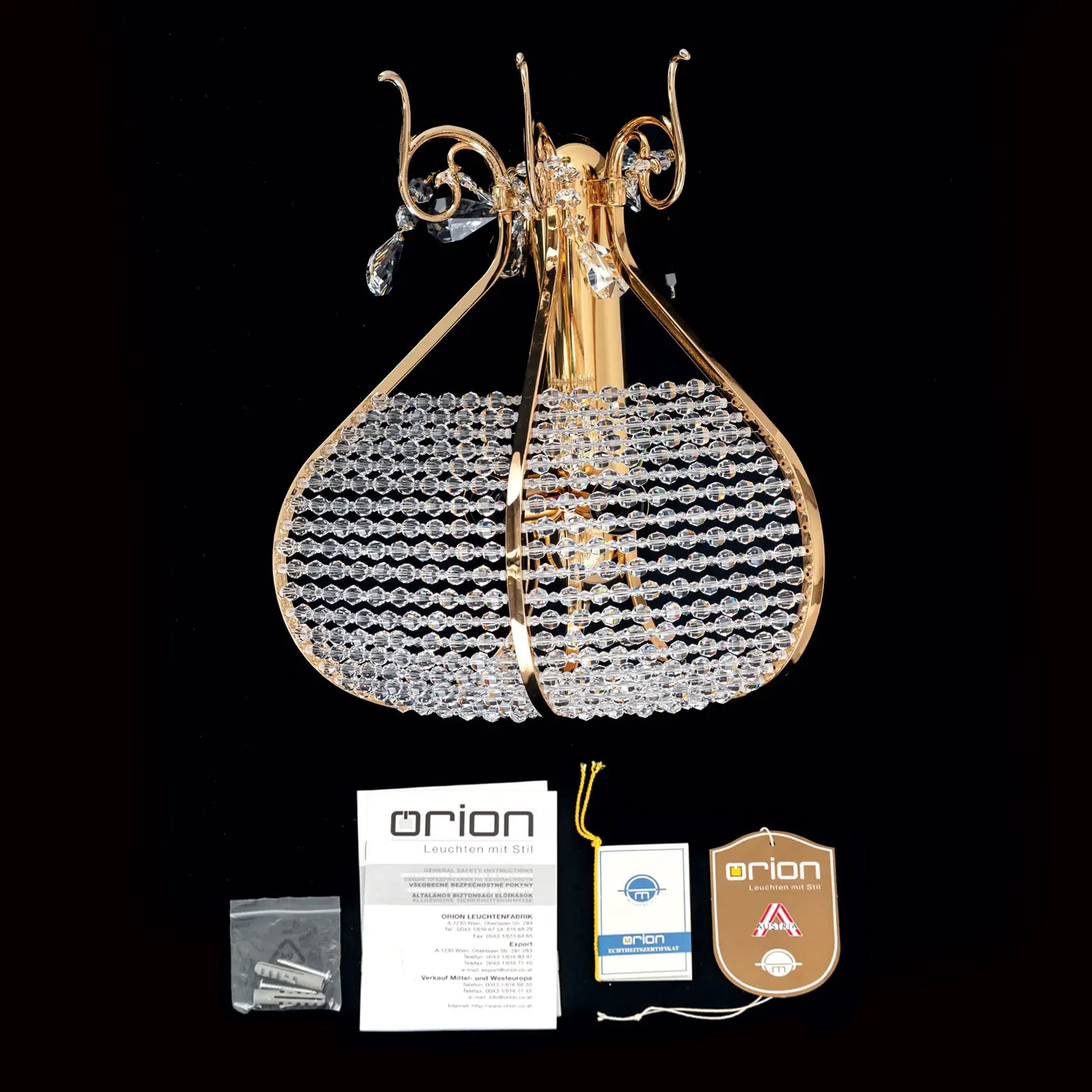 Kristalna zidna lampa ORIENTAL, 2 izvora svetla, zlato, sa teleskopskim prekidačem za lampu - 8