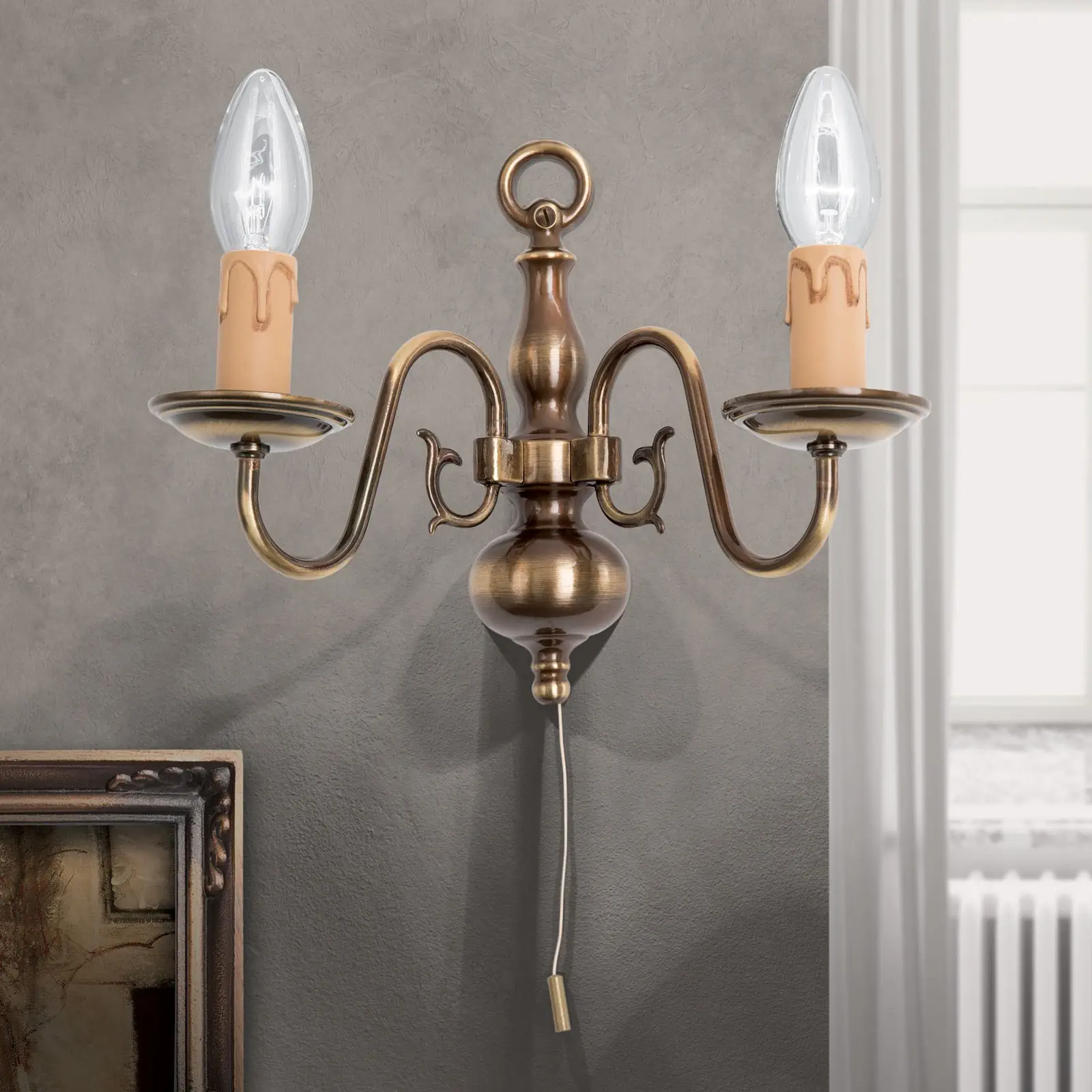 Zidna lampa FLÄMISCH, sa dva izvora svetla, patina - 1