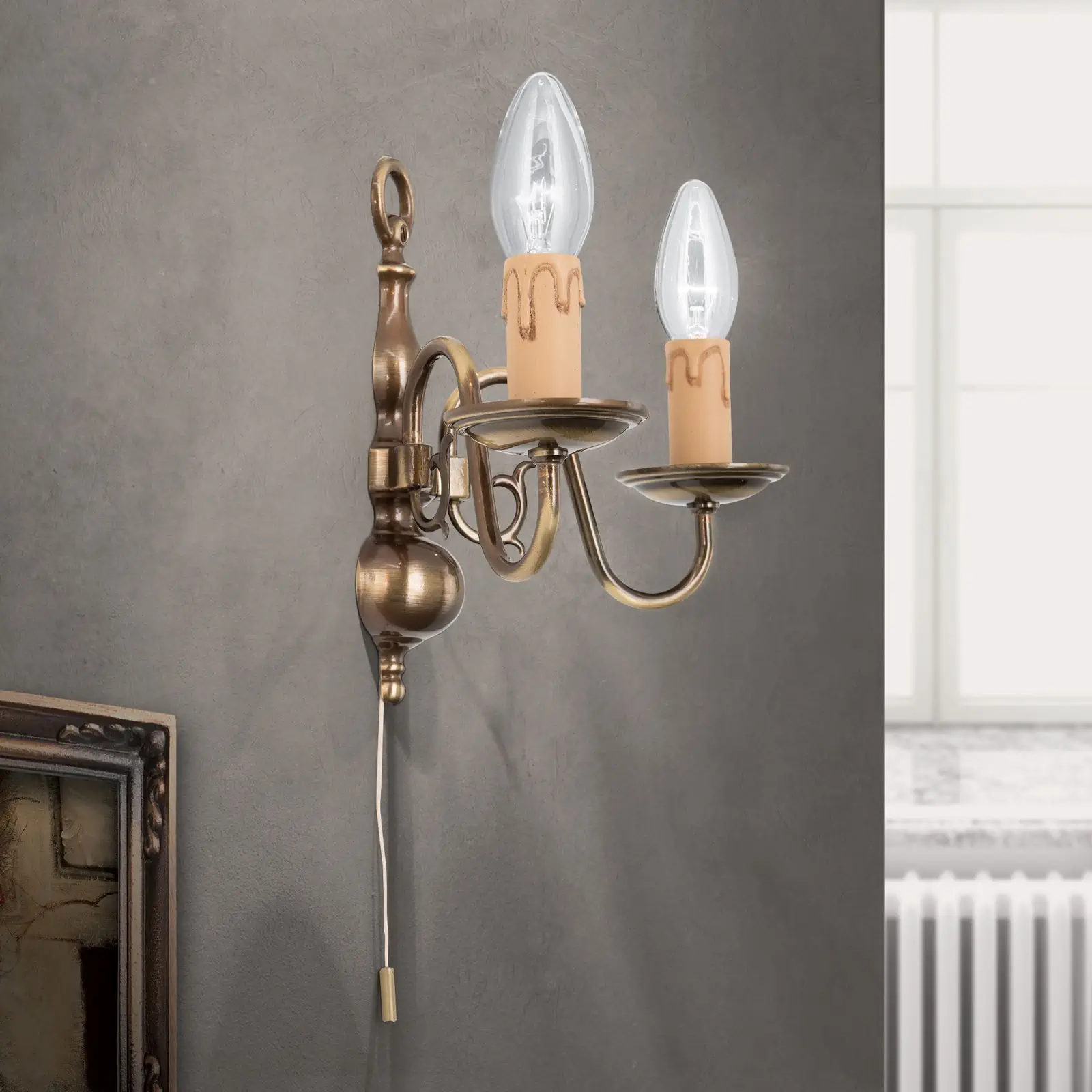 Zidna lampa FLÄMISCH, sa dva izvora svetla, patina - 2