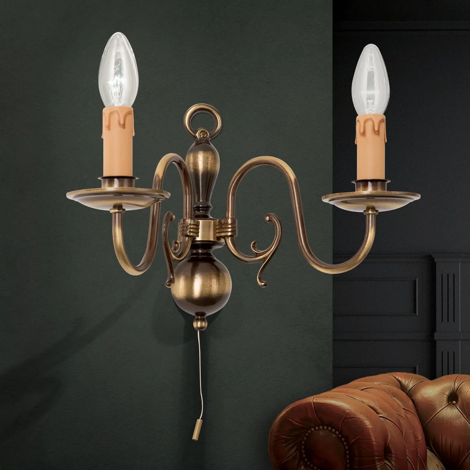 Zidna lampa FLÄMISCH, sa dva izvora svetla, patina - 1