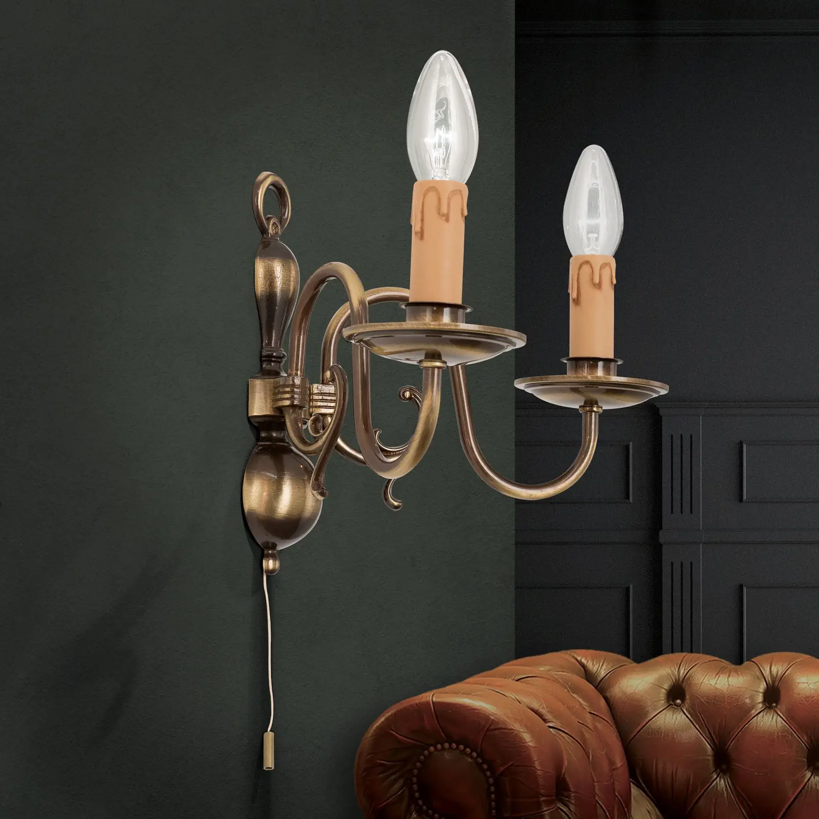 Zidna lampa FLÄMISCH, sa dva izvora svetla, patina - 2