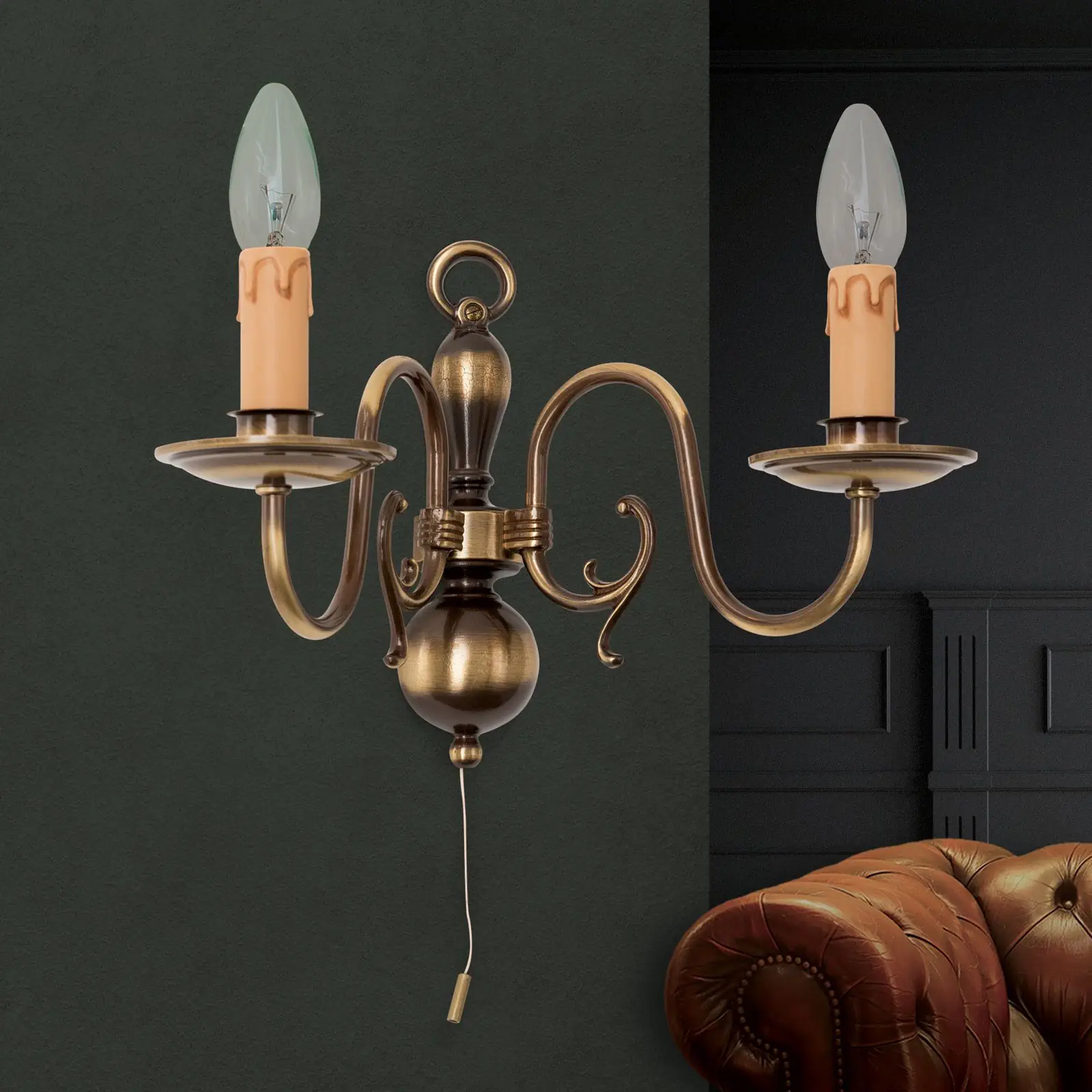 Zidna lampa FLÄMISCH, sa dva izvora svetla, patina - 3