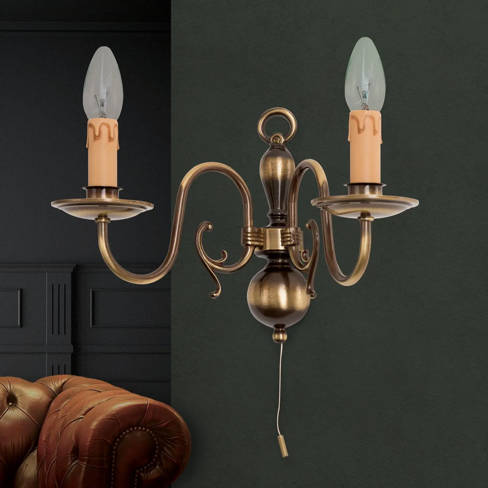 Zidna lampa FLÄMISCH, sa dva izvora svetla, patina - 7