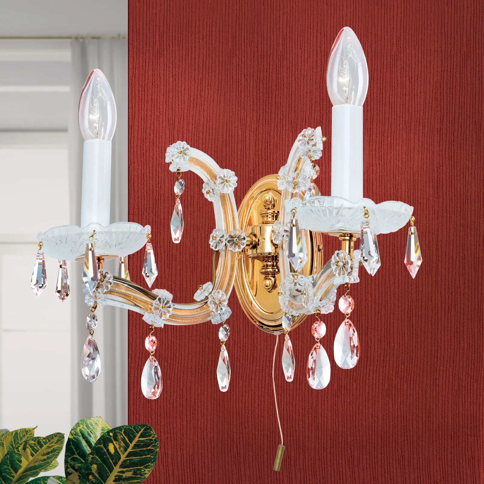 Zidna lampa MARIA THERESIA, sa dva izvora svetla, zlatna