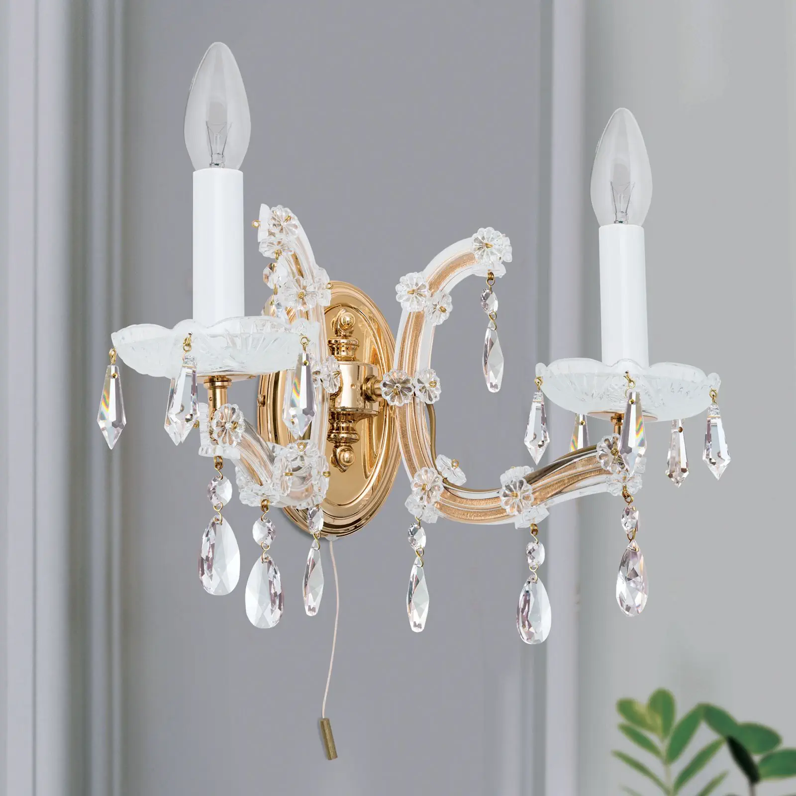 Zidna lampa MARIA THERESIA, sa dva izvora svetla, zlatna - 9