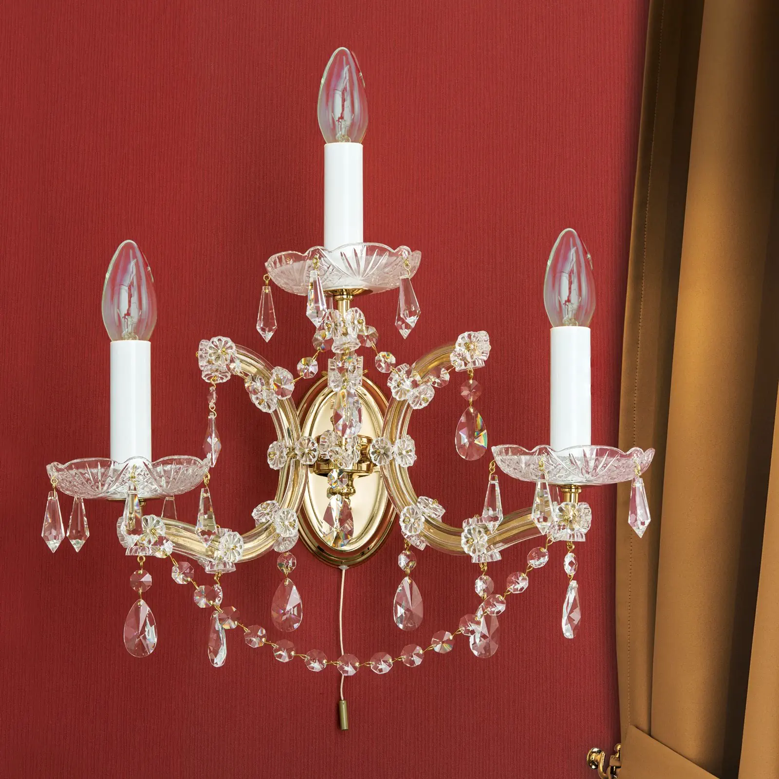 Zidna lampa MARIA THERESIA, sa tri izvora svetla, pozlaćena - 3