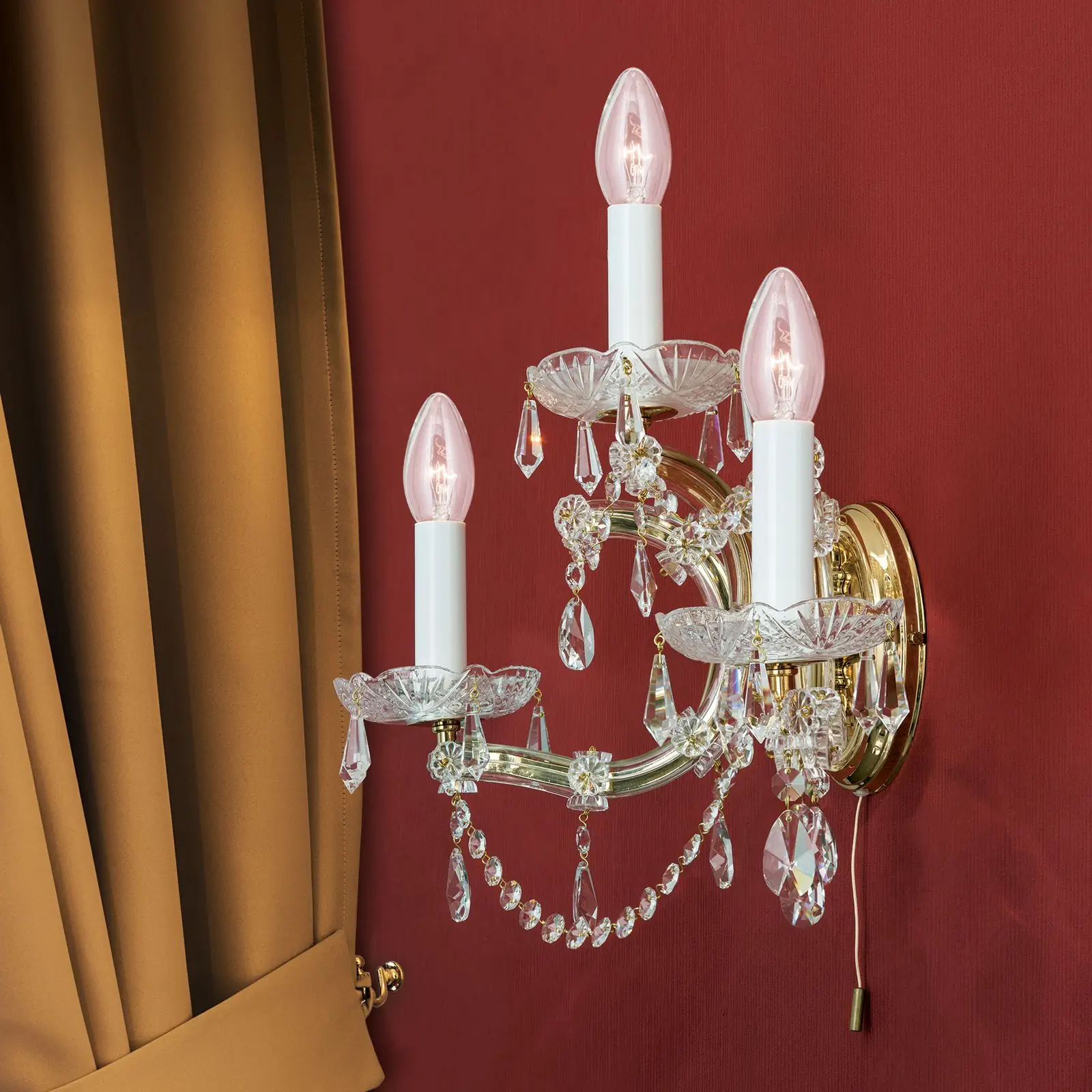 Zidna lampa MARIA THERESIA, sa tri izvora svetla, pozlaćena - 7