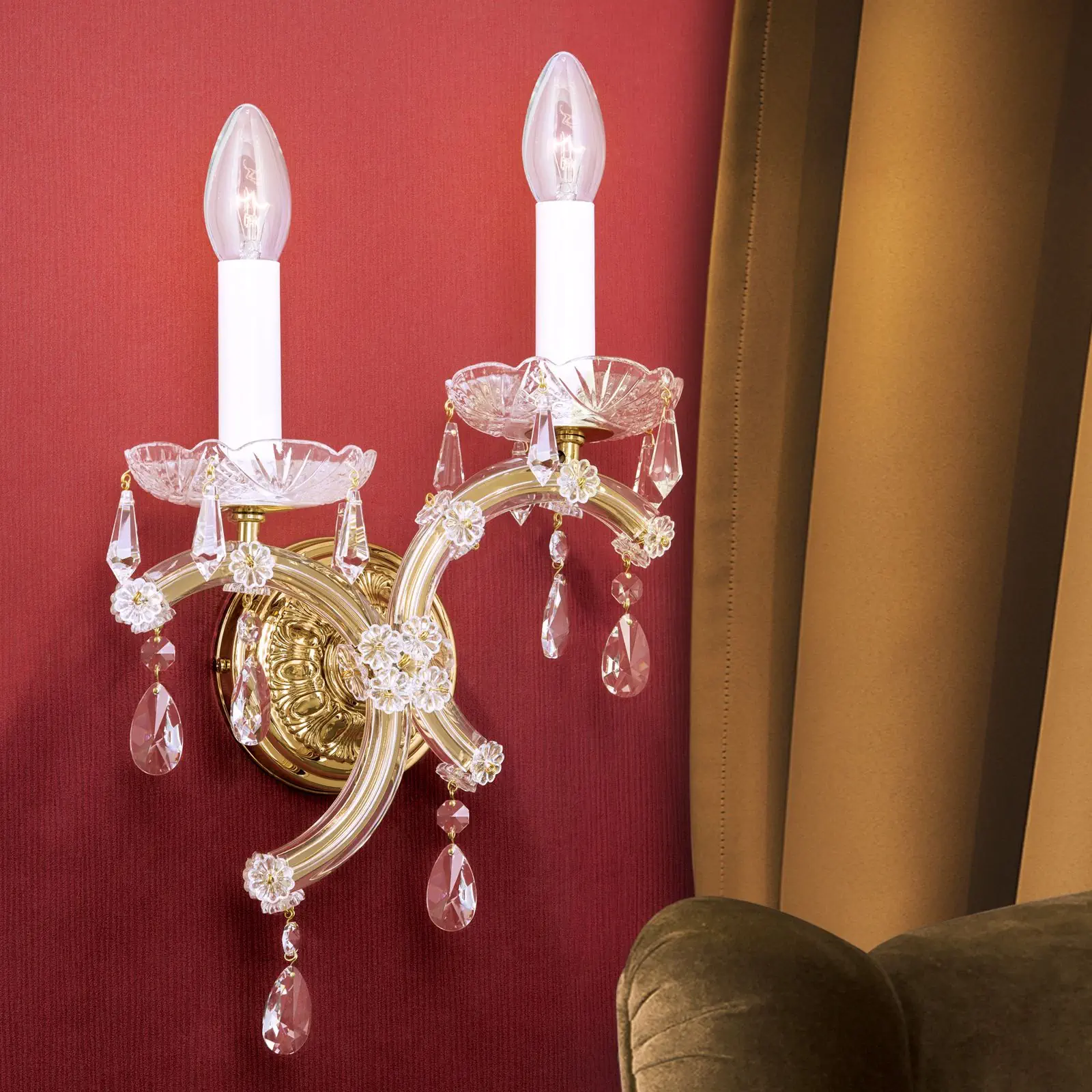 Zidna lampa MARIA THERESIA, sa dva izvora svetla, pozlaćena, leva - 1