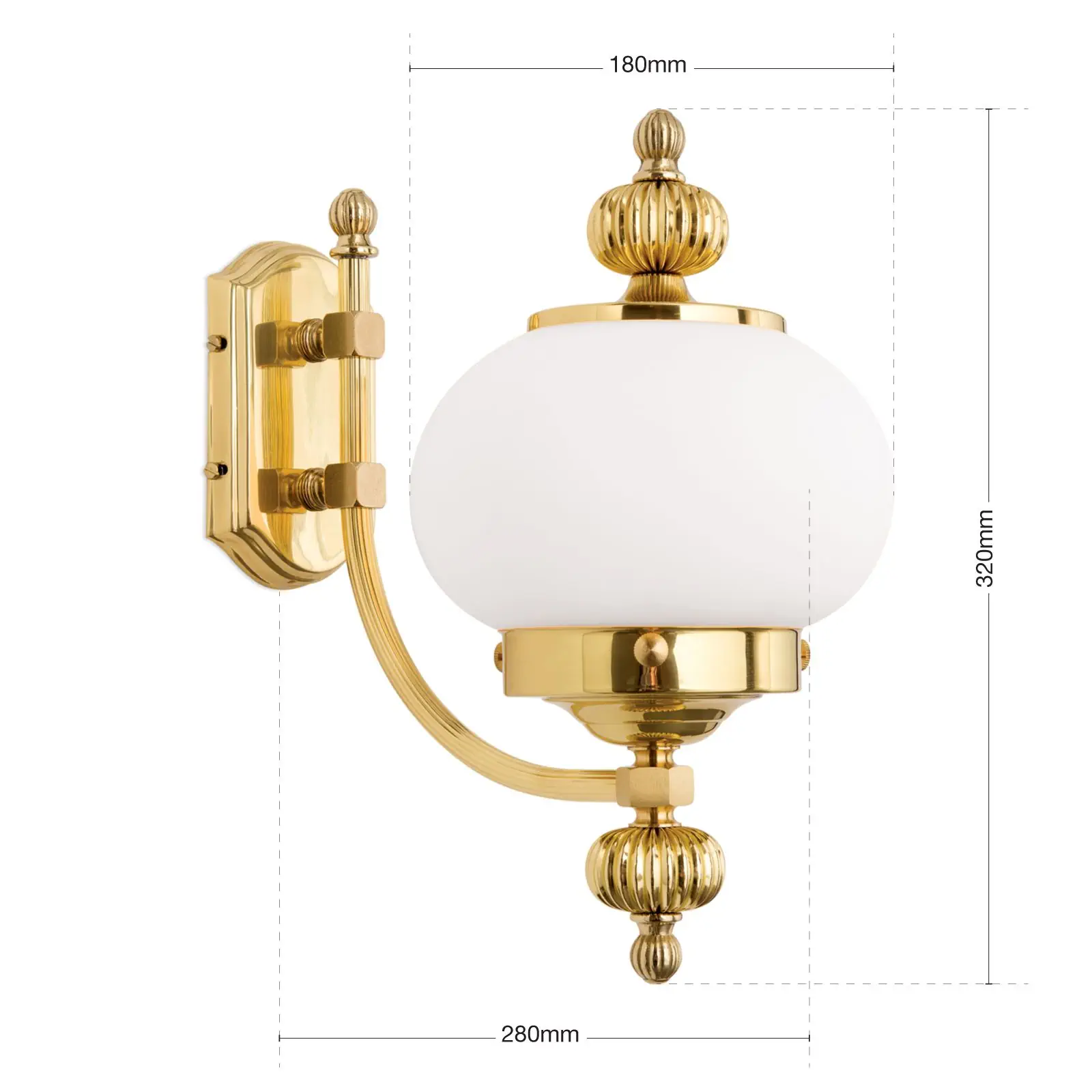 Zidna lampa WIENER NOSTALGIE, 1 izvor svetla, sjajni mesing, sa opal mat staklom, usmerena nagore - 7