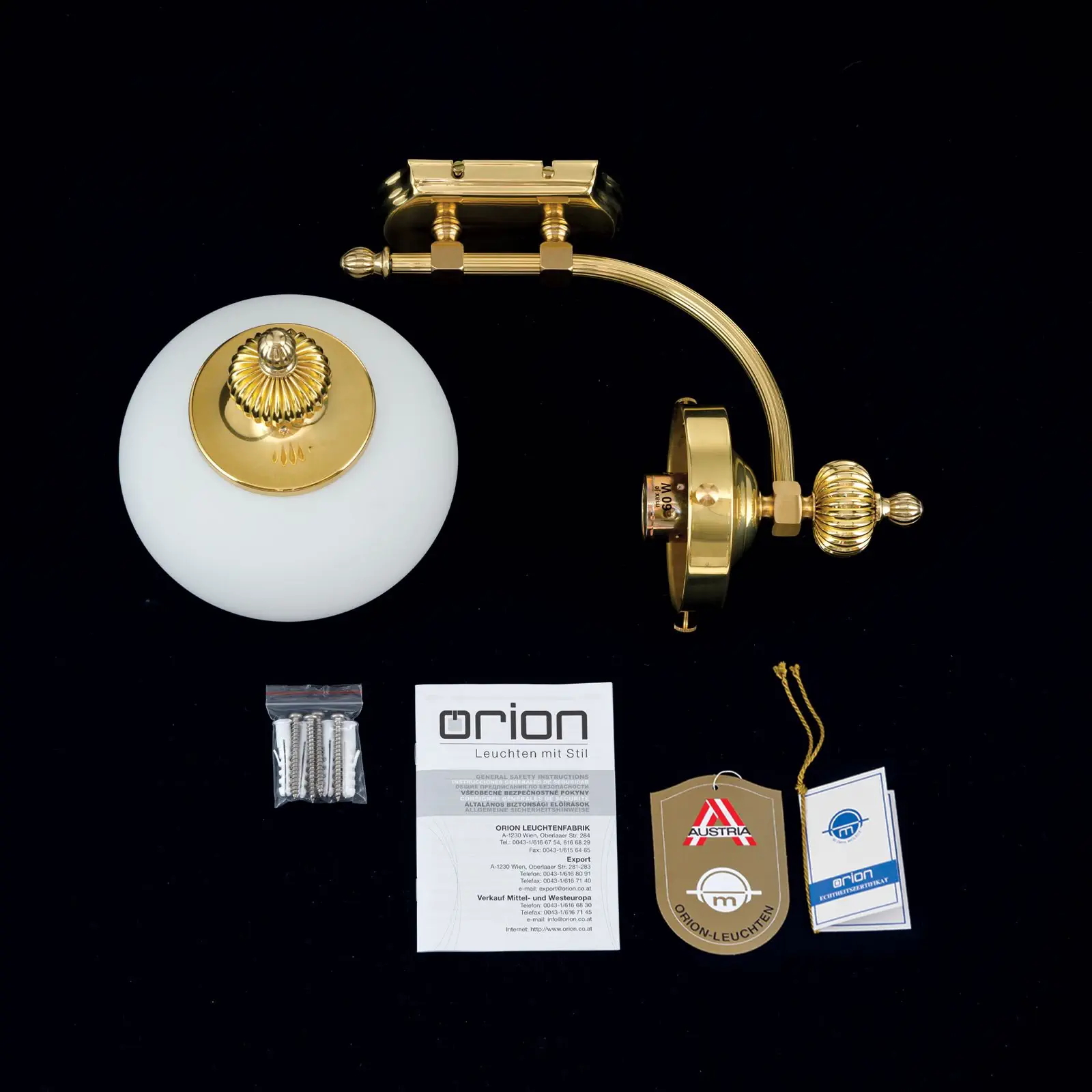 Zidna lampa WIENER NOSTALGIE, 1 izvor svetla, sjajni mesing, sa opal mat staklom, usmerena nagore - 8