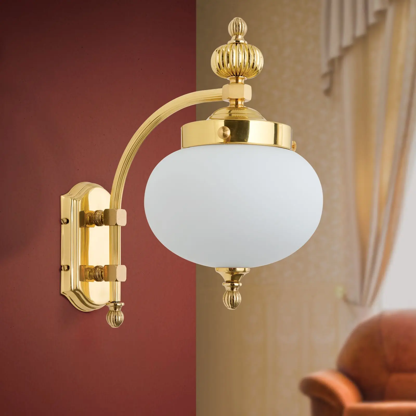 Zidna lampa WIENER NOSTALGIE, 1 izvor svetla, sjajni mesing, sa opal mat staklom, usmerena nadole - 3