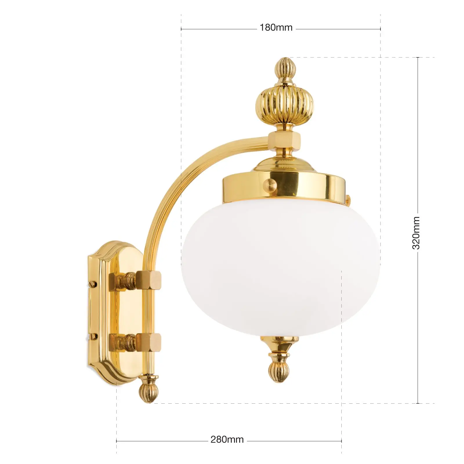 Zidna lampa WIENER NOSTALGIE, 1 izvor svetla, sjajni mesing, sa opal mat staklom, usmerena nadole - 7