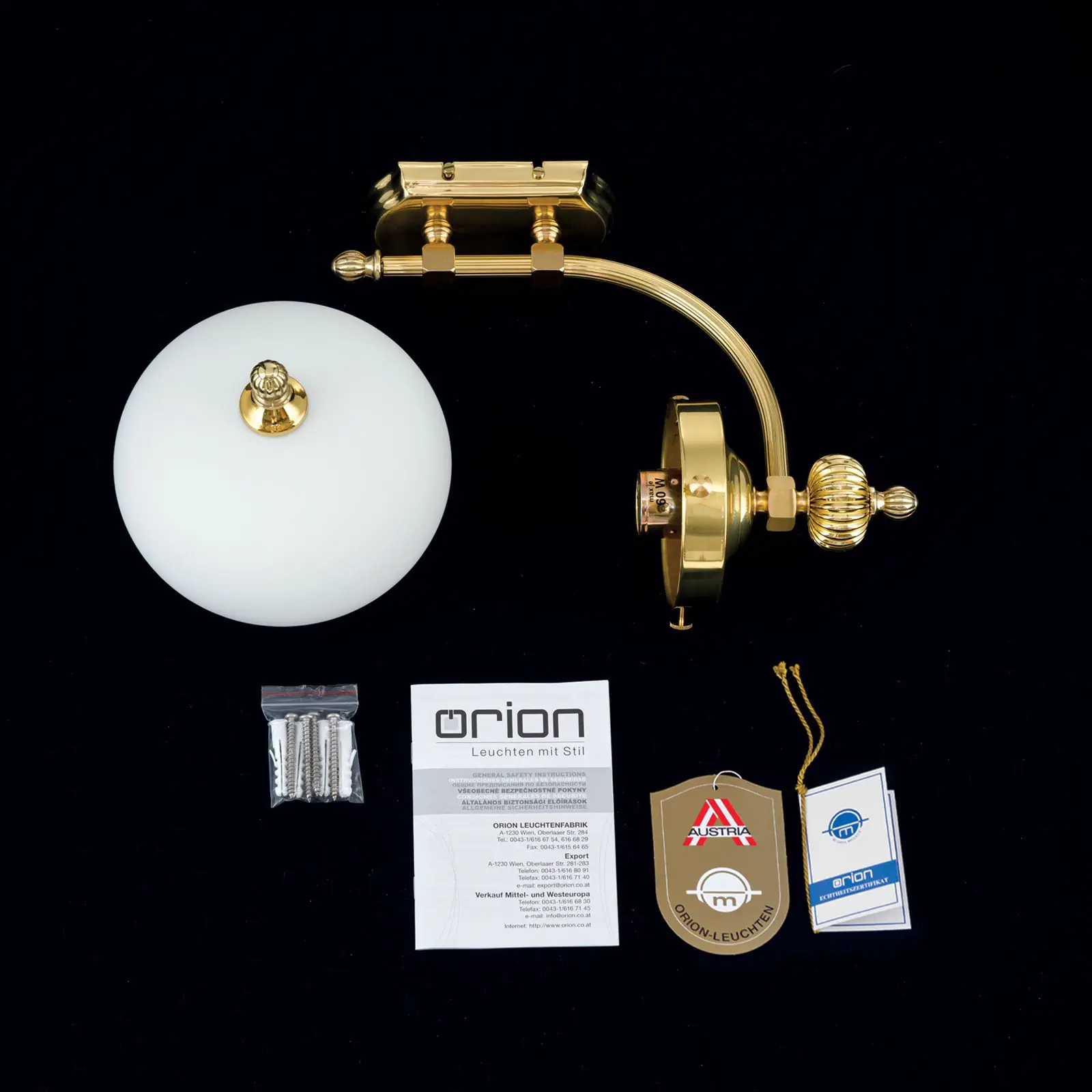 Zidna lampa WIENER NOSTALGIE, 1 izvor svetla, sjajni mesing, sa opal mat staklom, usmerena nadole - 8