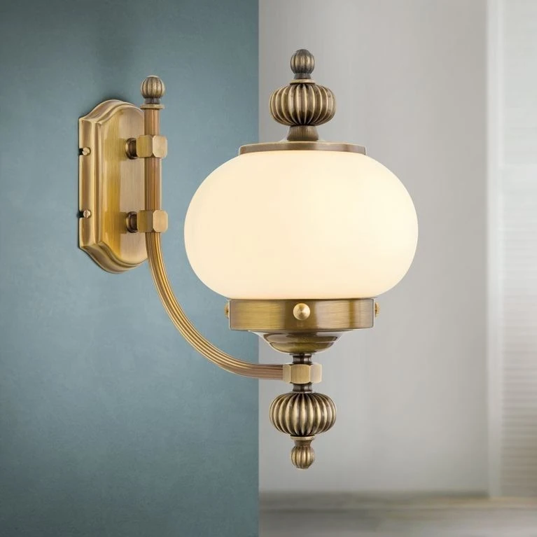 Zidna lampa WIENER NOSTALGIE, 1 izvor svetla, nagore, antik mesing, šampanj staklo - 1