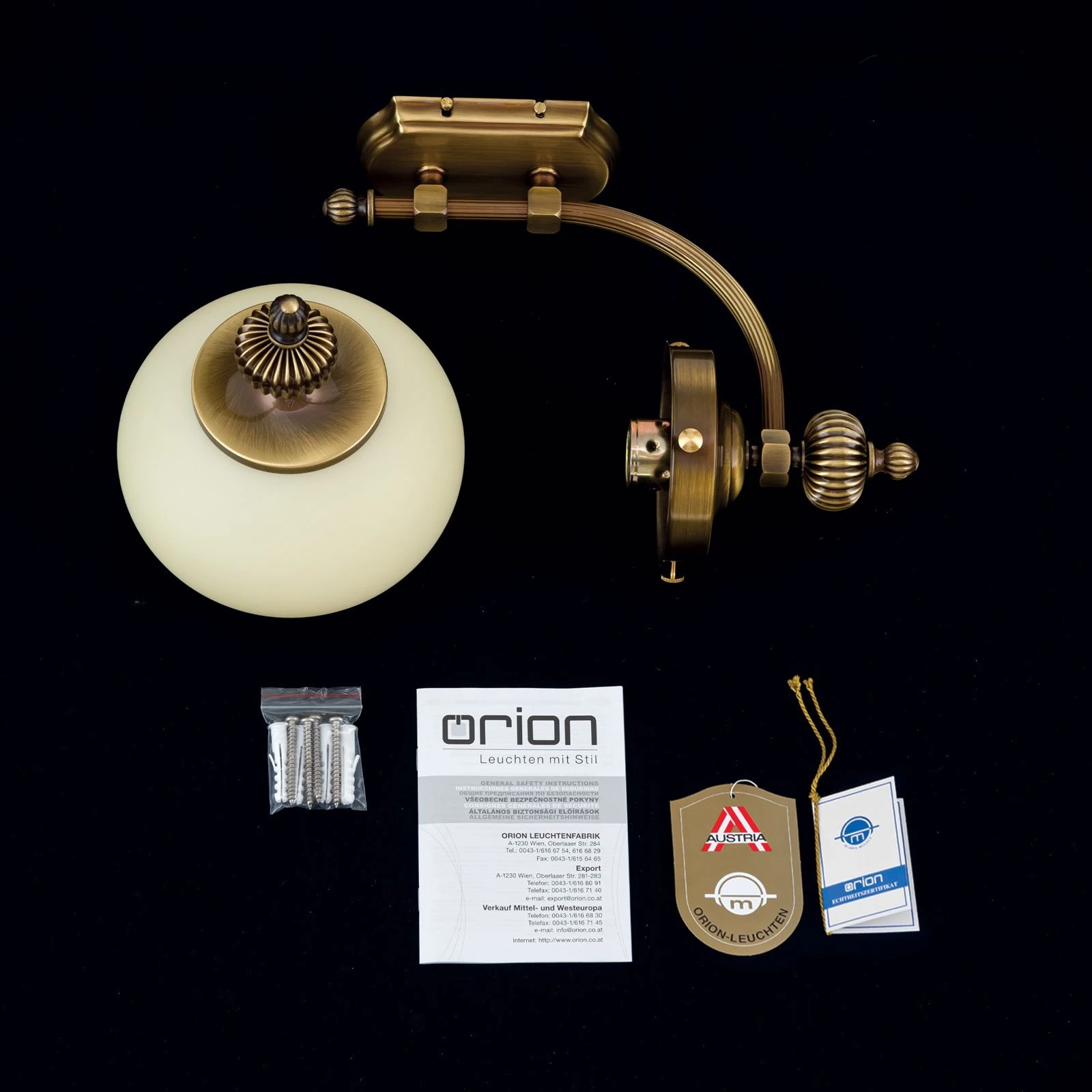 Zidna lampa WIENER NOSTALGIE, 1 izvor svetla, nagore, antik mesing, šampanj staklo - 8