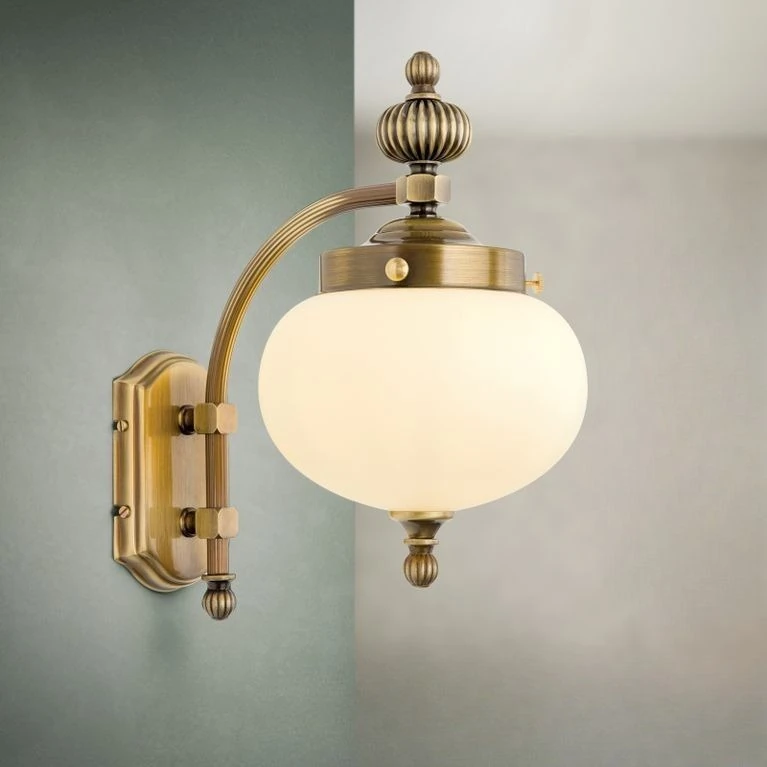 Zidna lampa WIENER NOSTALGIE, 1 izvor svetla, nadole, antik mesing, šampanj staklo - 1