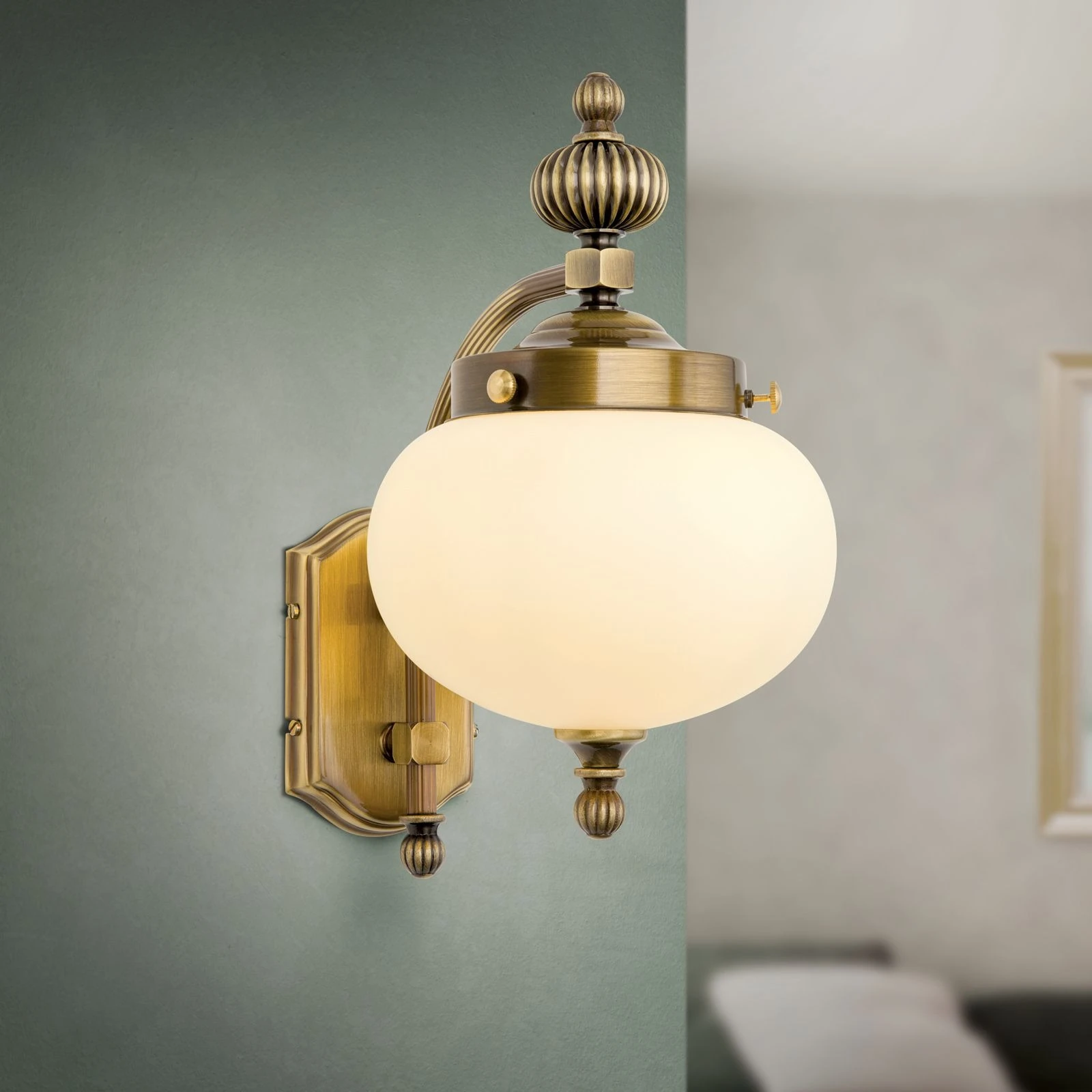 Zidna lampa WIENER NOSTALGIE, 1 izvor svetla, nadole, antik mesing, šampanj staklo - 2