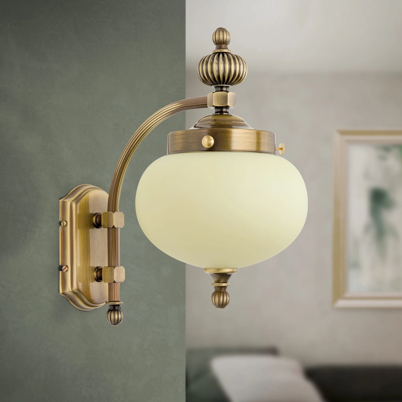 Zidna lampa WIENER NOSTALGIE, 1 izvor svetla, nadole, antik mesing, šampanj staklo - 3