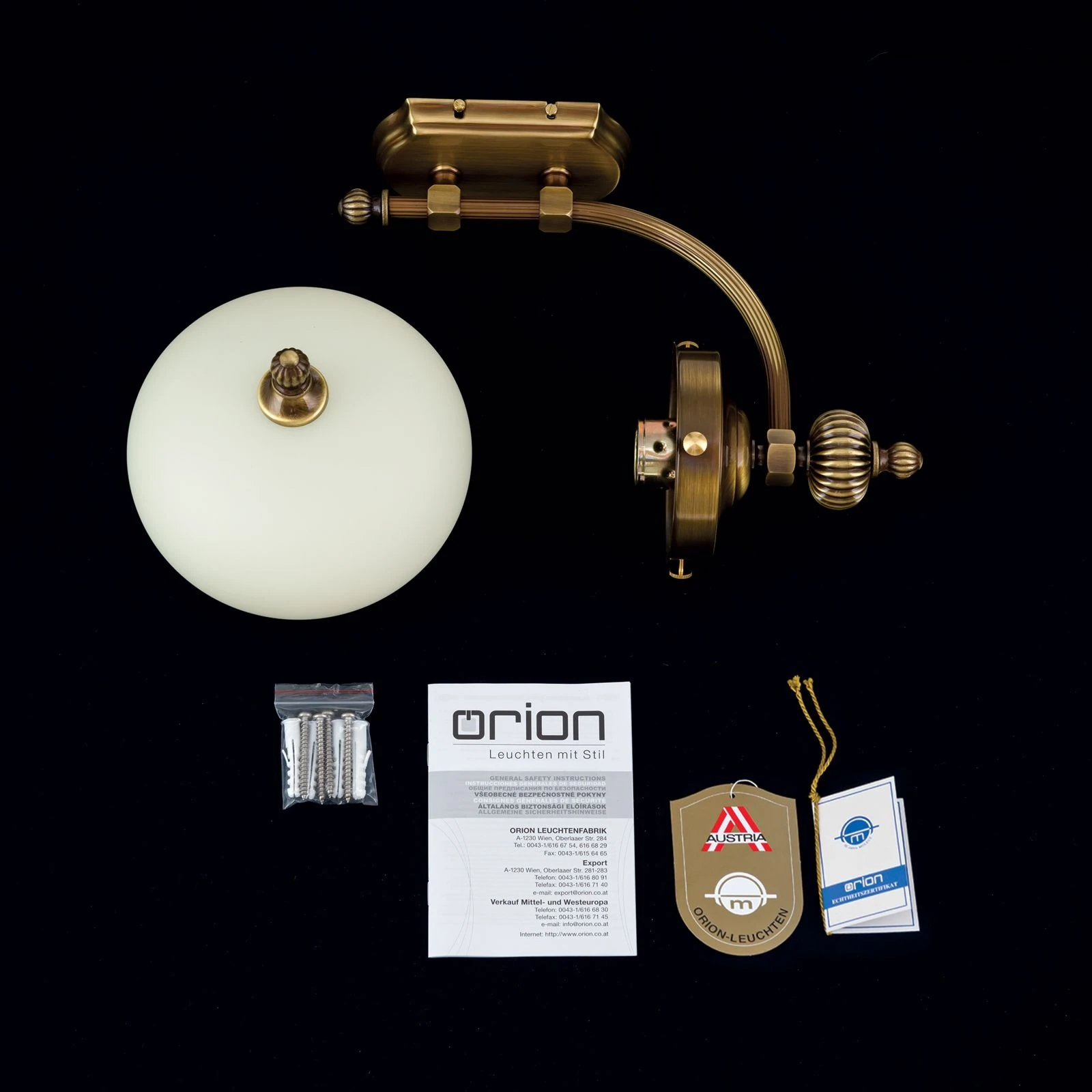 Zidna lampa WIENER NOSTALGIE, 1 izvor svetla, nadole, antik mesing, šampanj staklo - 8