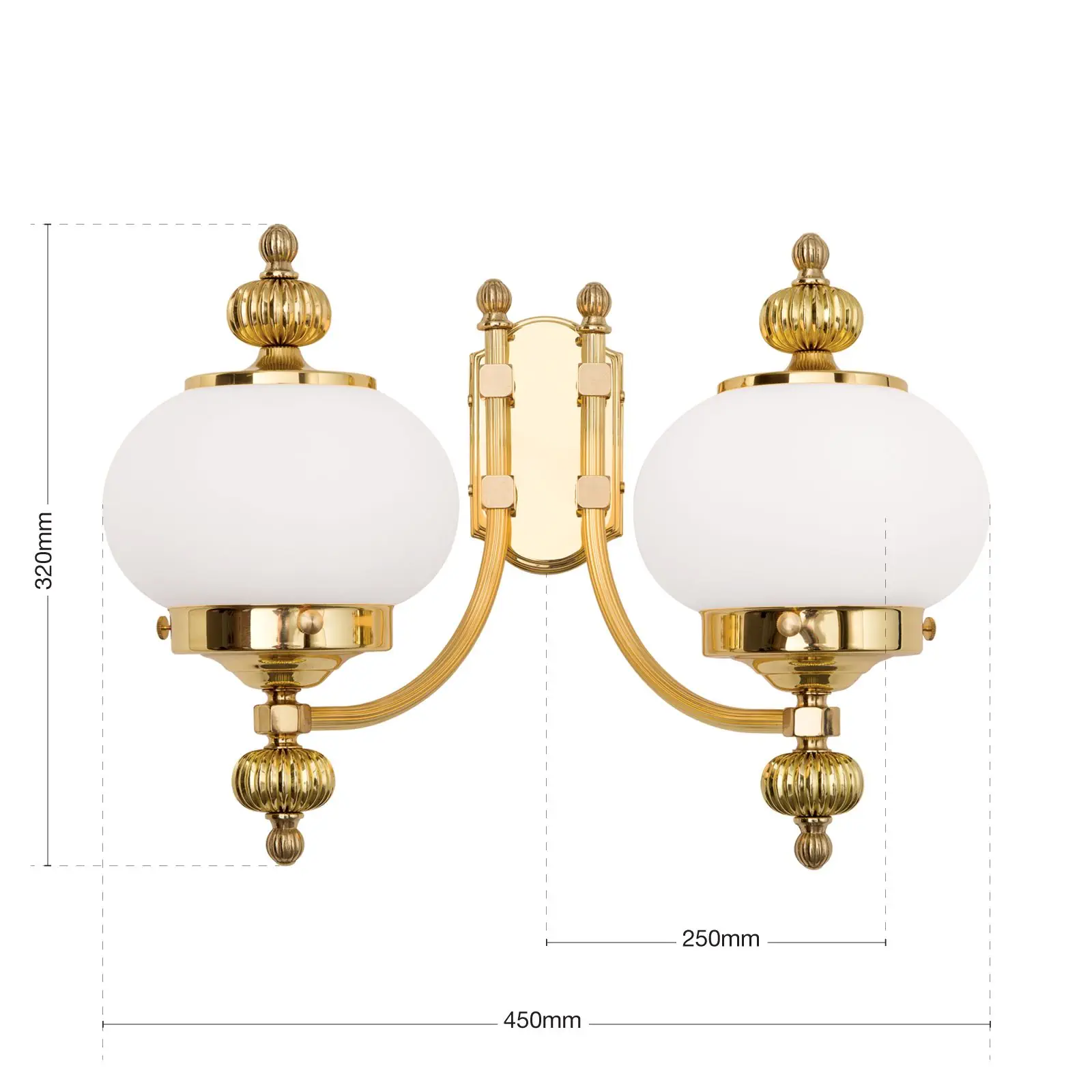 Zidna lampa WIENER NOSTALGIE, 2 izvora svetla, sjajni mesing, sa opal mat staklom, usmerena nagore - 7