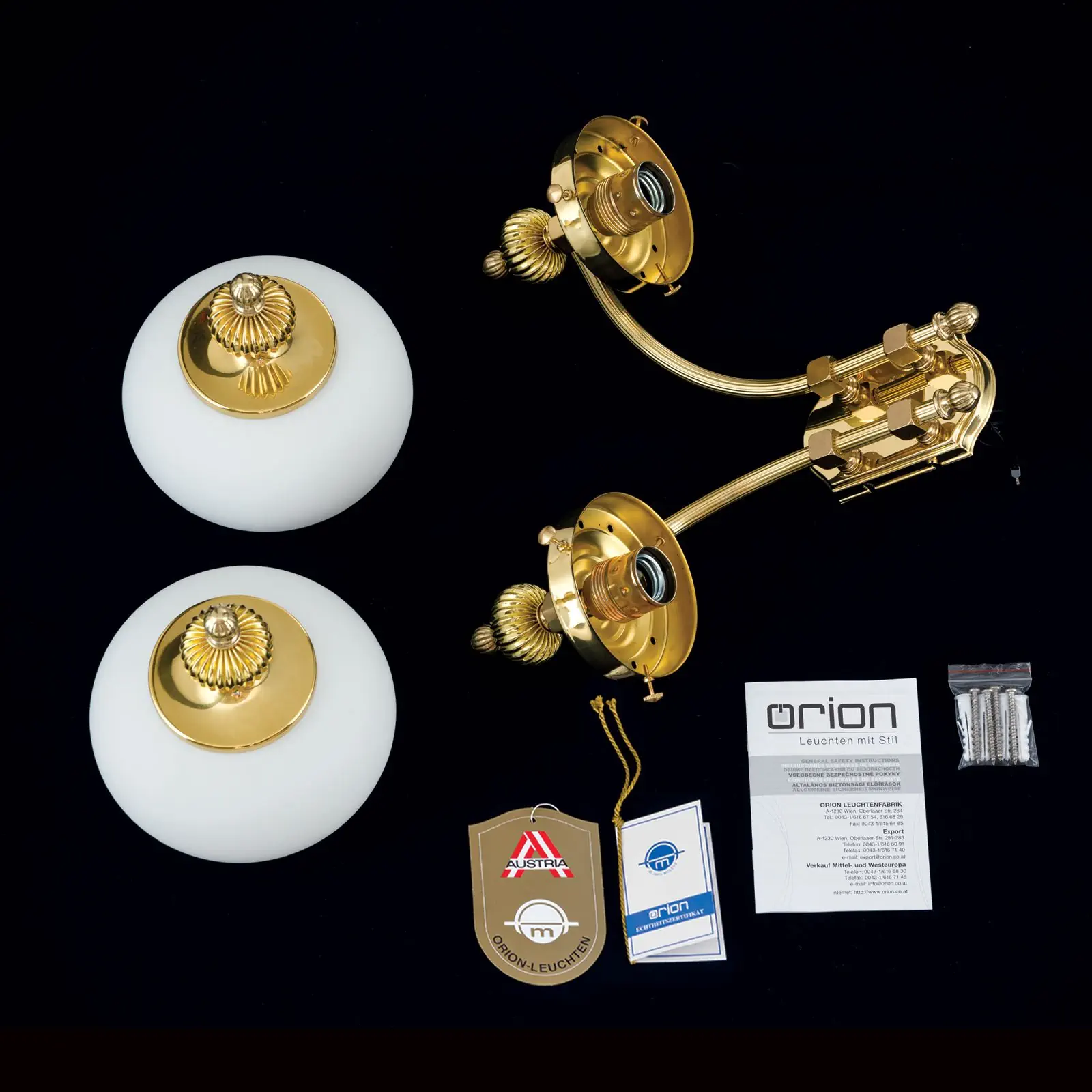 Zidna lampa WIENER NOSTALGIE, 2 izvora svetla, sjajni mesing, sa opal mat staklom, usmerena nagore - 8