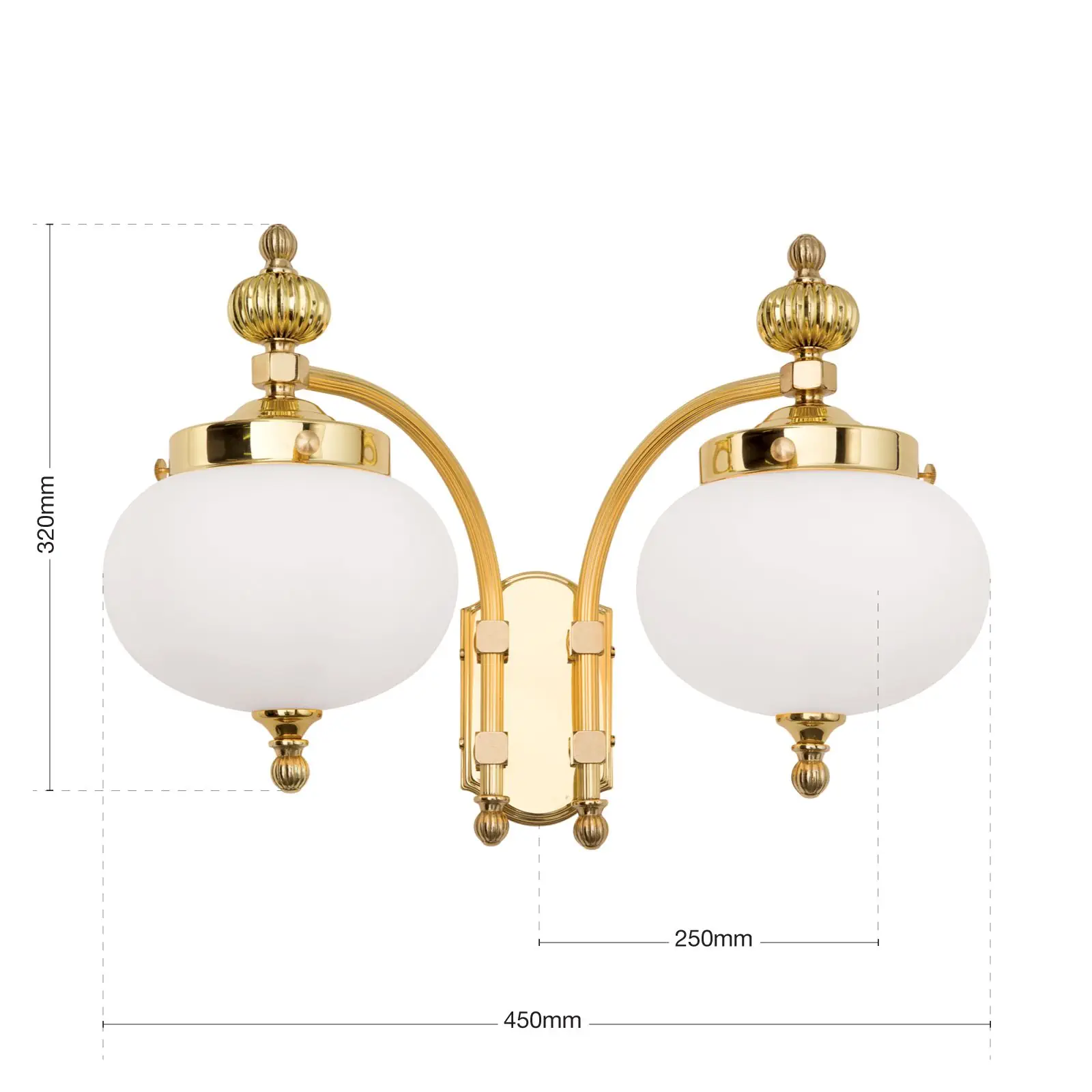 Zidna lampa WIENER NOSTALGIE, 2 izvora svetla, sjajni mesing, sa opal mat staklom, usmerena nadole - 7