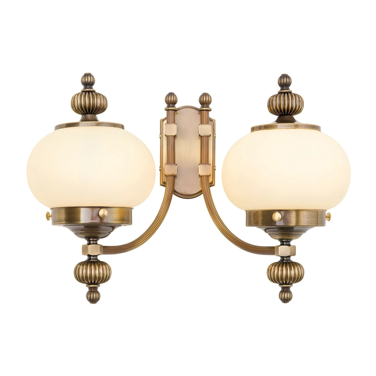 Zidna lampa WIENER NOSTALGIE, 2 izvora svetla, nagore, antik mesing, šampanj staklo - 4