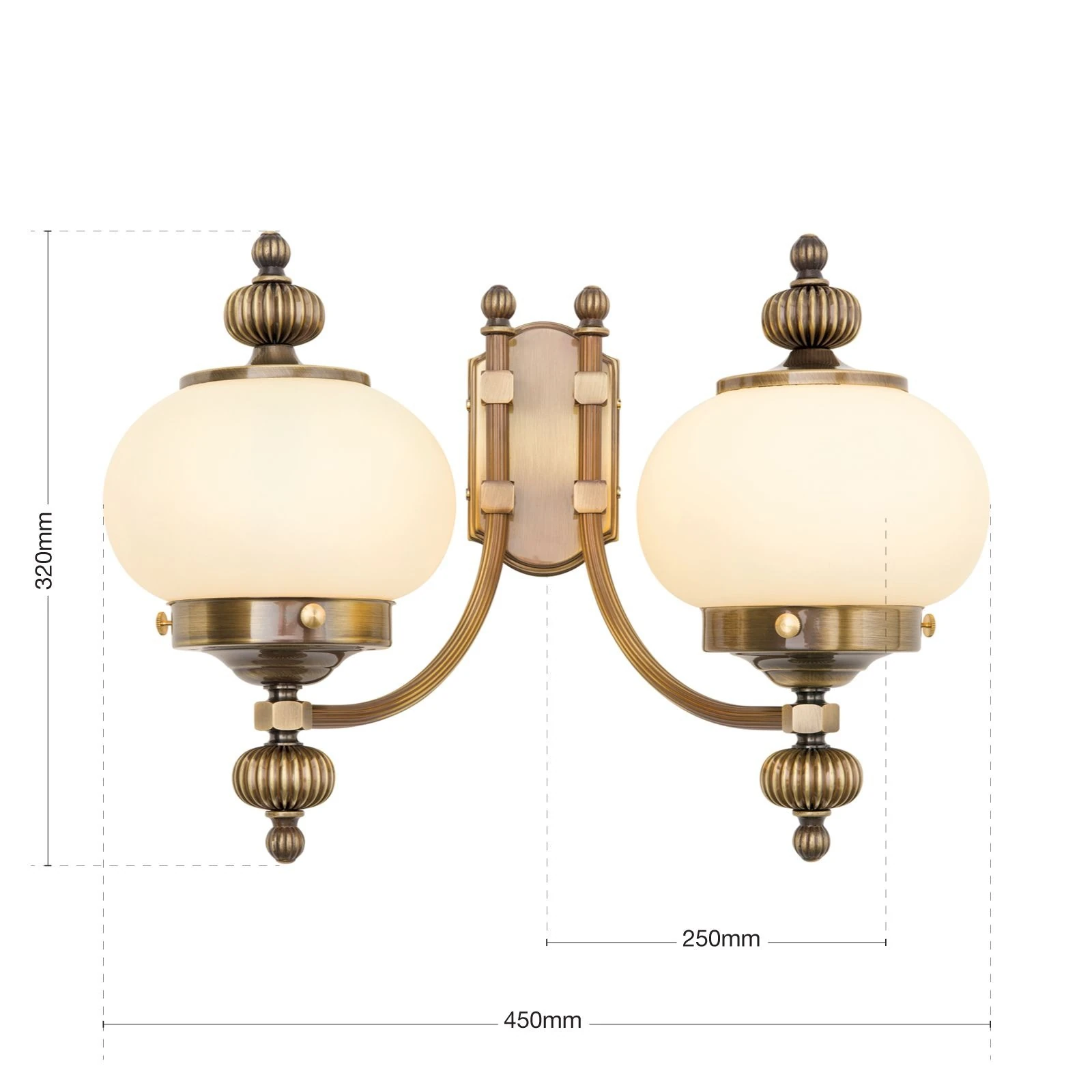 Zidna lampa WIENER NOSTALGIE, 2 izvora svetla, nagore, antik mesing, šampanj staklo - 7