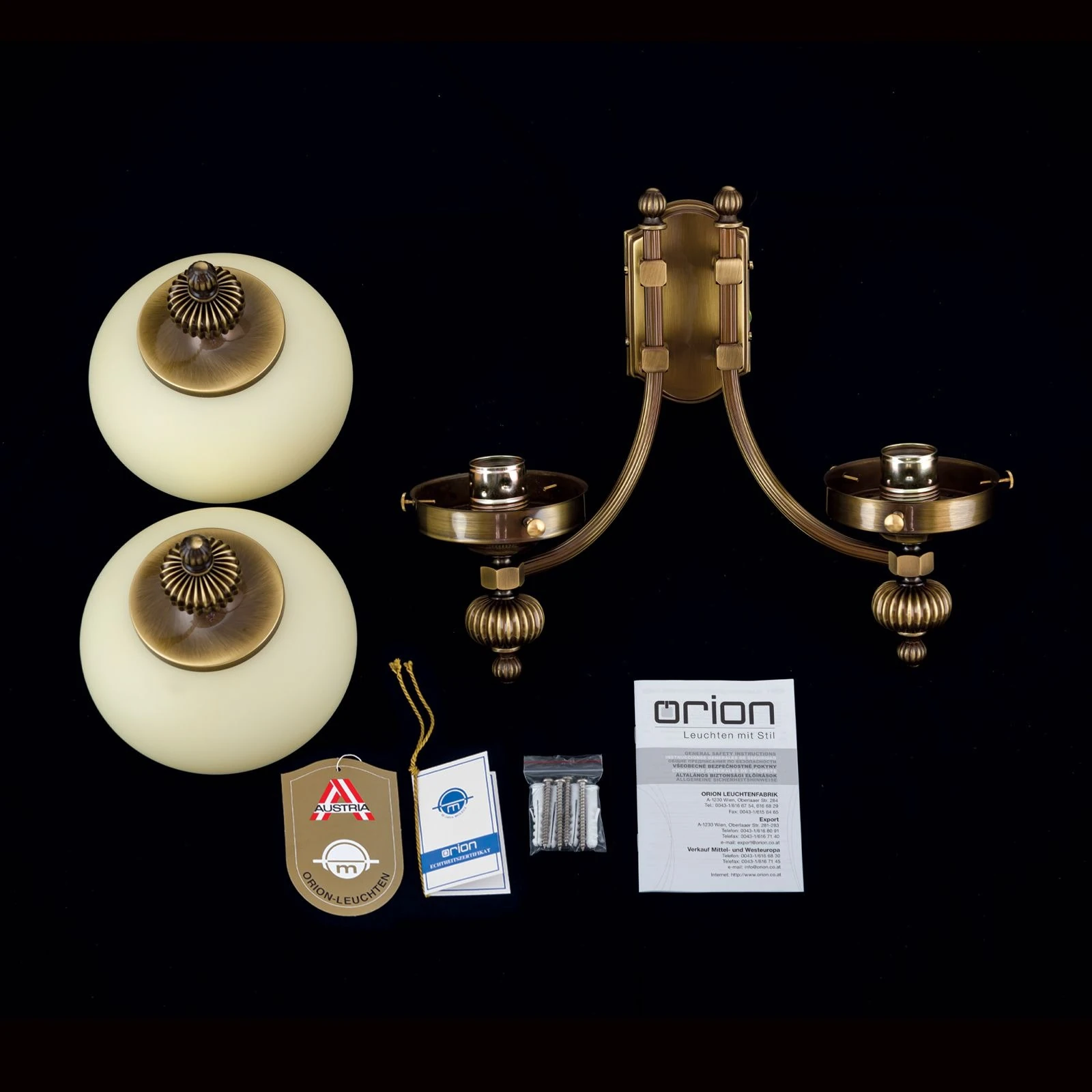 Zidna lampa WIENER NOSTALGIE, 2 izvora svetla, nagore, antik mesing, šampanj staklo - 8