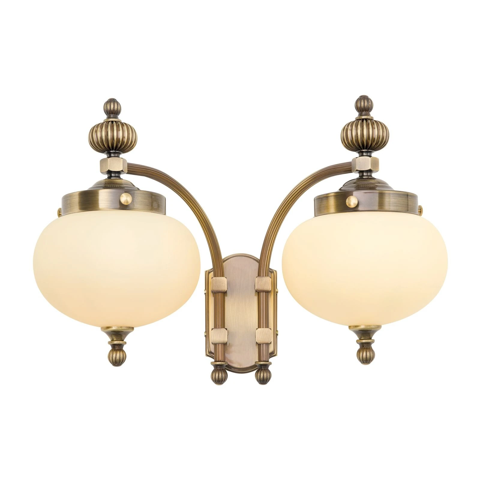 Zidna lampa WIENER NOSTALGIE, 2 izvora svetla, nadole, antik mesing, šampanj staklo - 4