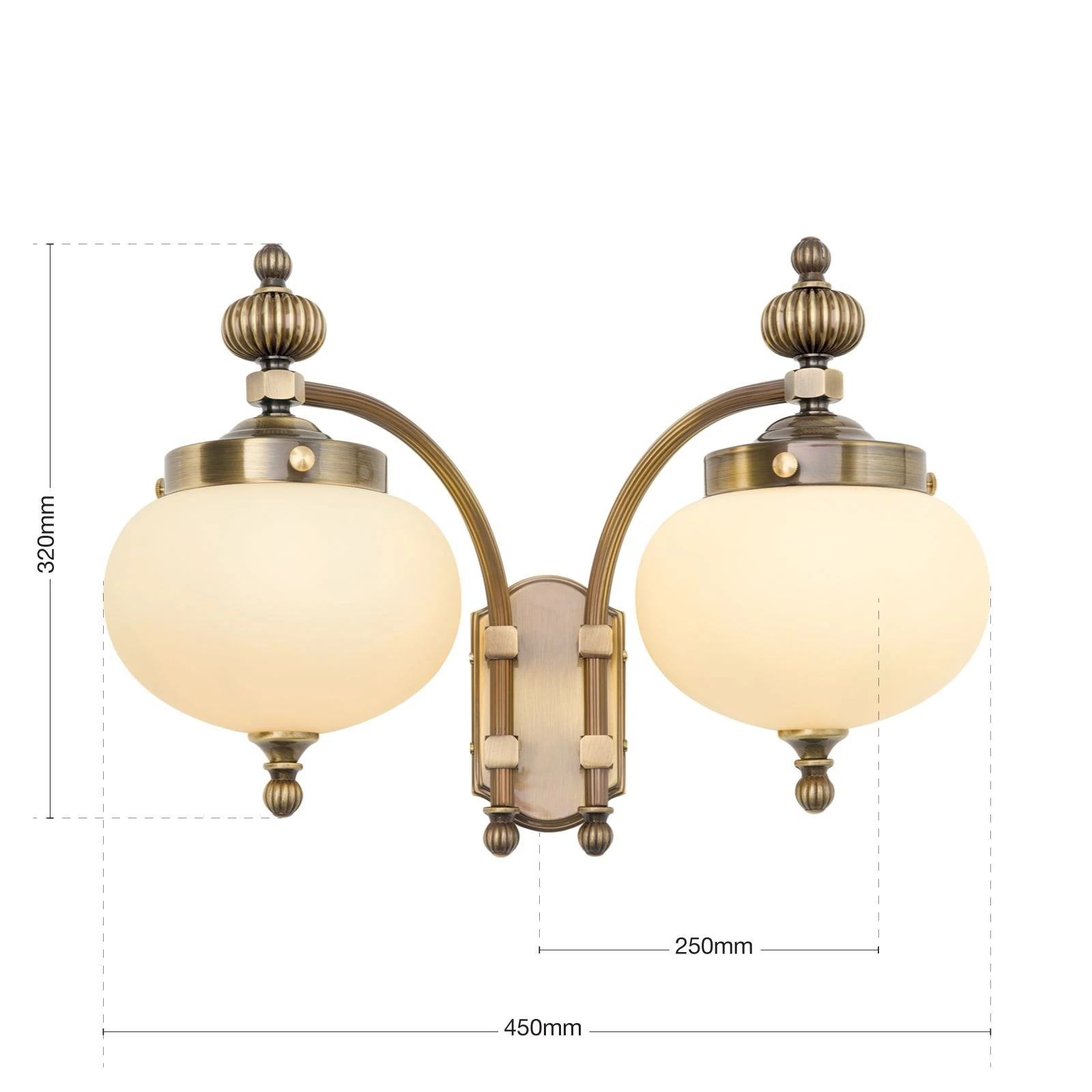 Zidna lampa WIENER NOSTALGIE, 2 izvora svetla, nadole, antik mesing, šampanj staklo - 7