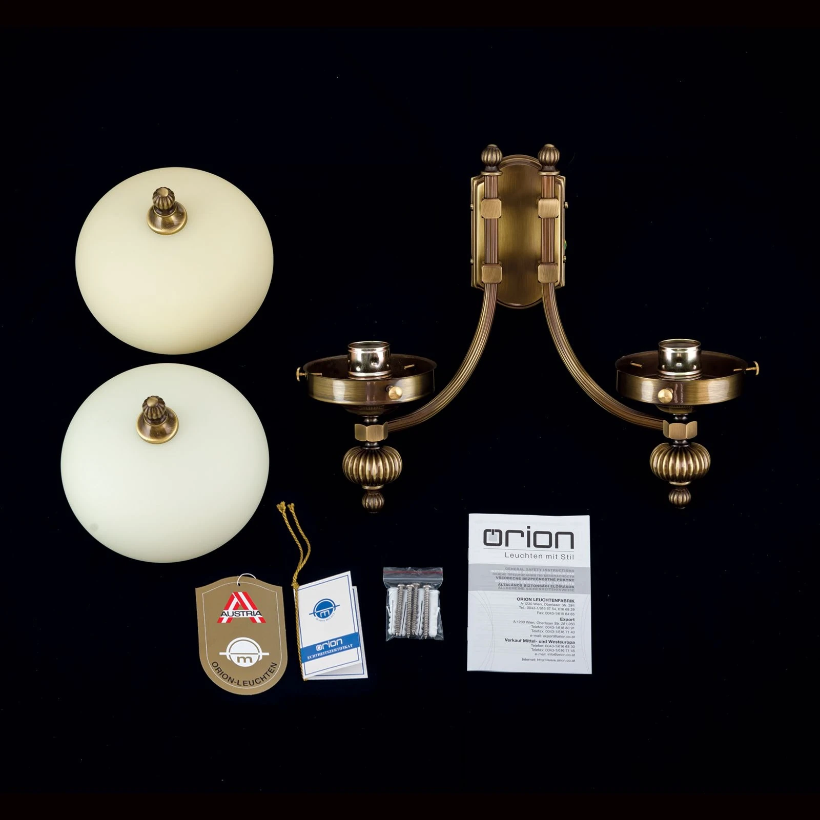 Zidna lampa WIENER NOSTALGIE, 2 izvora svetla, nadole, antik mesing, šampanj staklo - 8