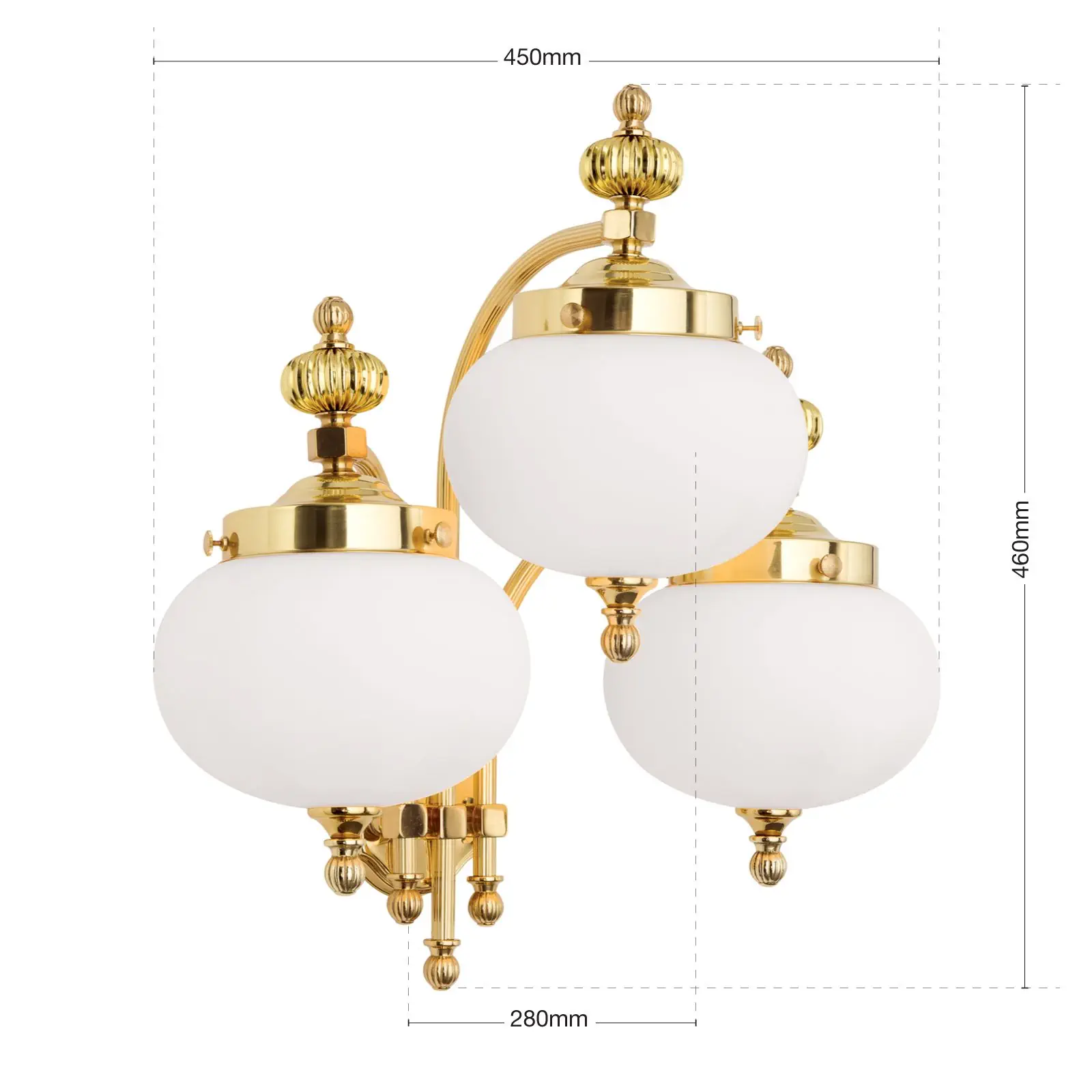 Zidna lampa WIENER NOSTALGIE, 3 izvora svetla, sjajni mesing, sa opal mat staklom, usmerena nadole - 7