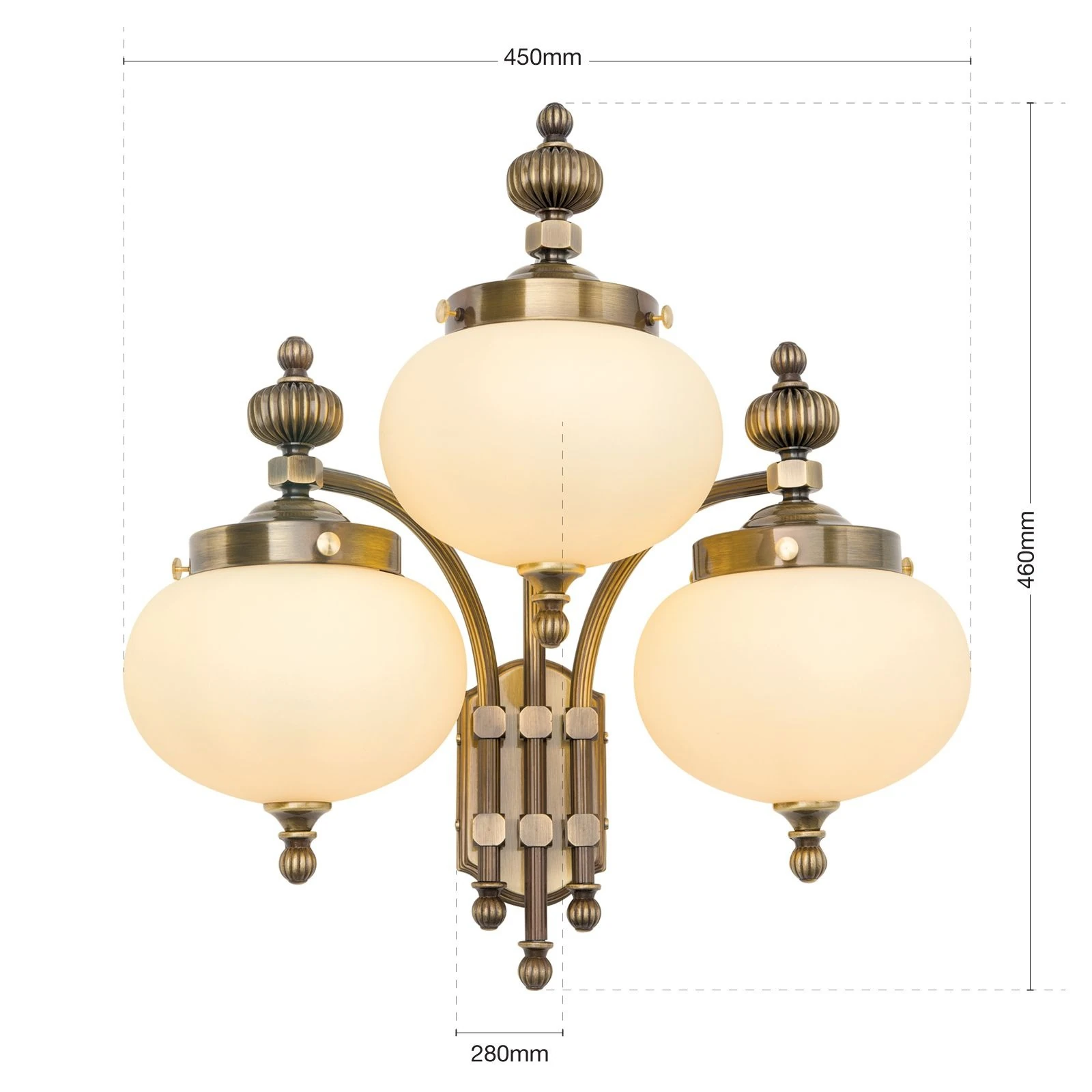 Zidna lampa WIENER NOSTALGIE, 3 izvora svetla, nadole, antik mesing, šampanj staklo - 7