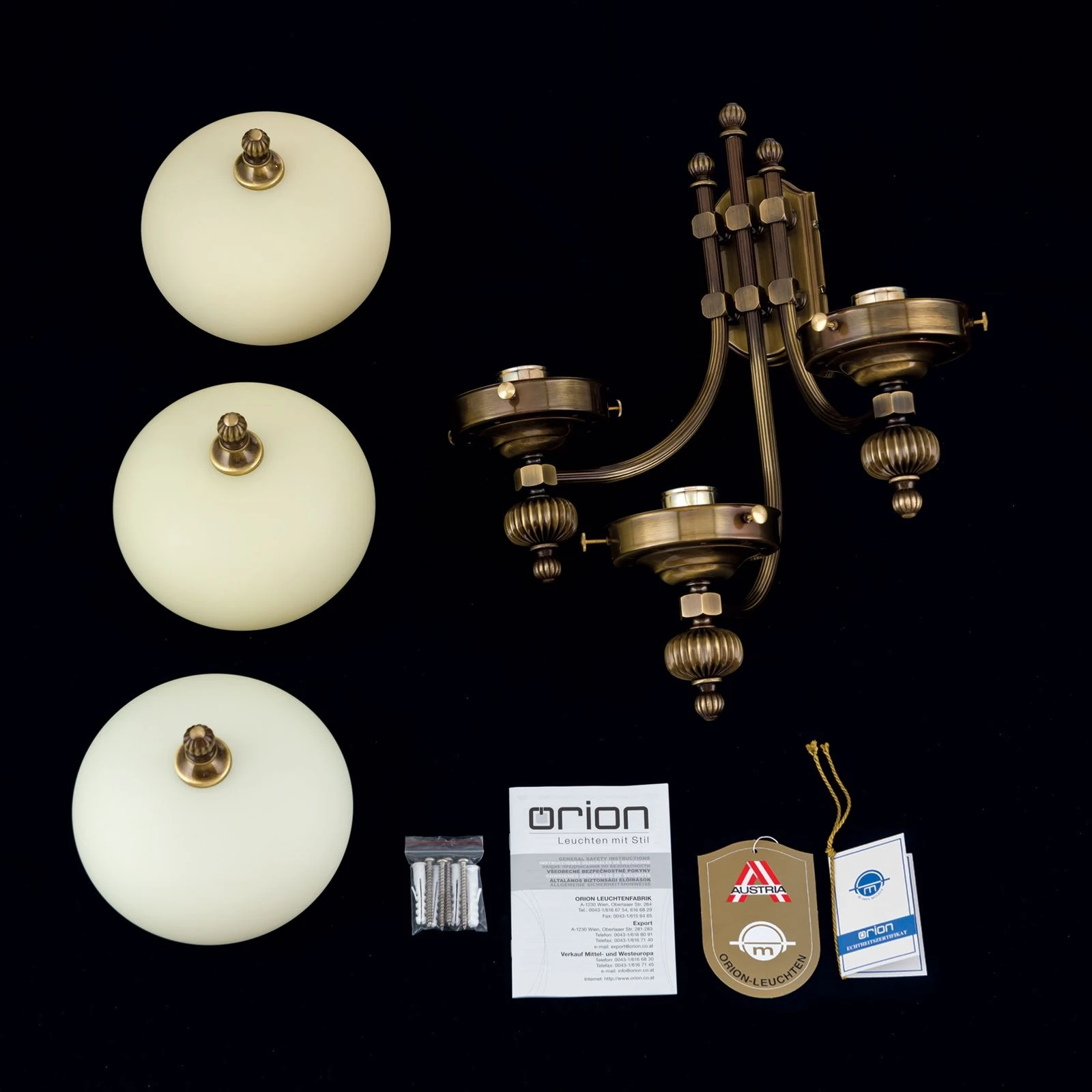 Zidna lampa WIENER NOSTALGIE, 3 izvora svetla, nadole, antik mesing, šampanj staklo - 8