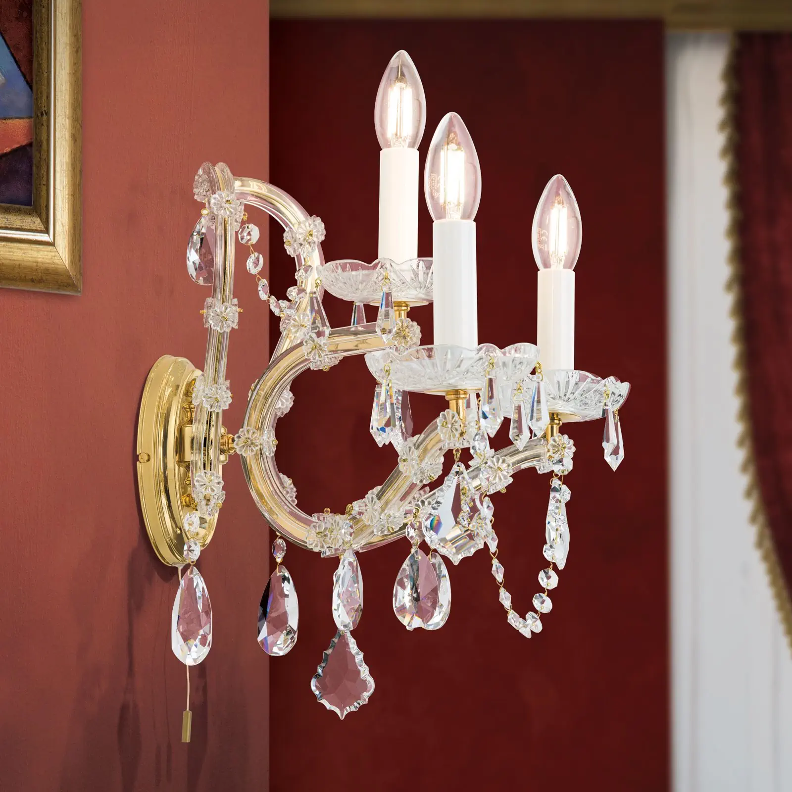 Zidna lampa sa krakom MARIA THERESIA, sa tri izvora svetla, pozlaćena - 1