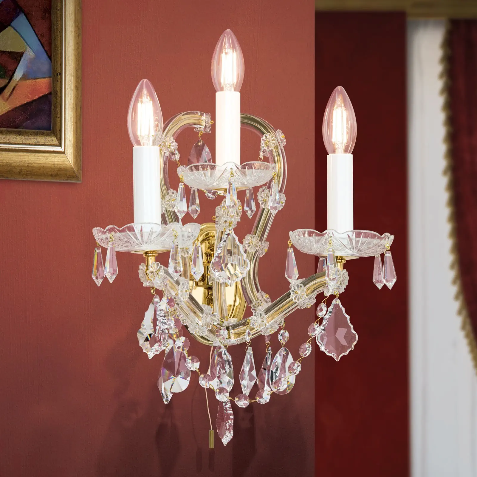 Zidna lampa sa krakom MARIA THERESIA, sa tri izvora svetla, pozlaćena - 2