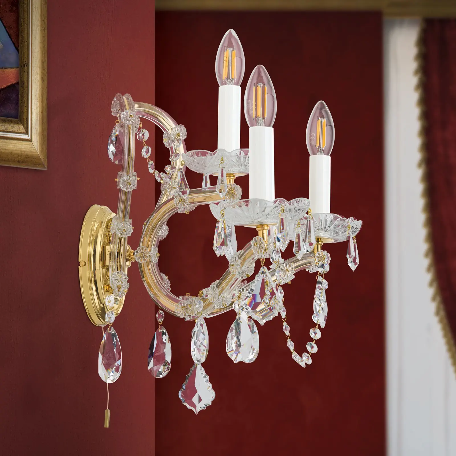 Zidna lampa sa krakom MARIA THERESIA, sa tri izvora svetla, pozlaćena - 3