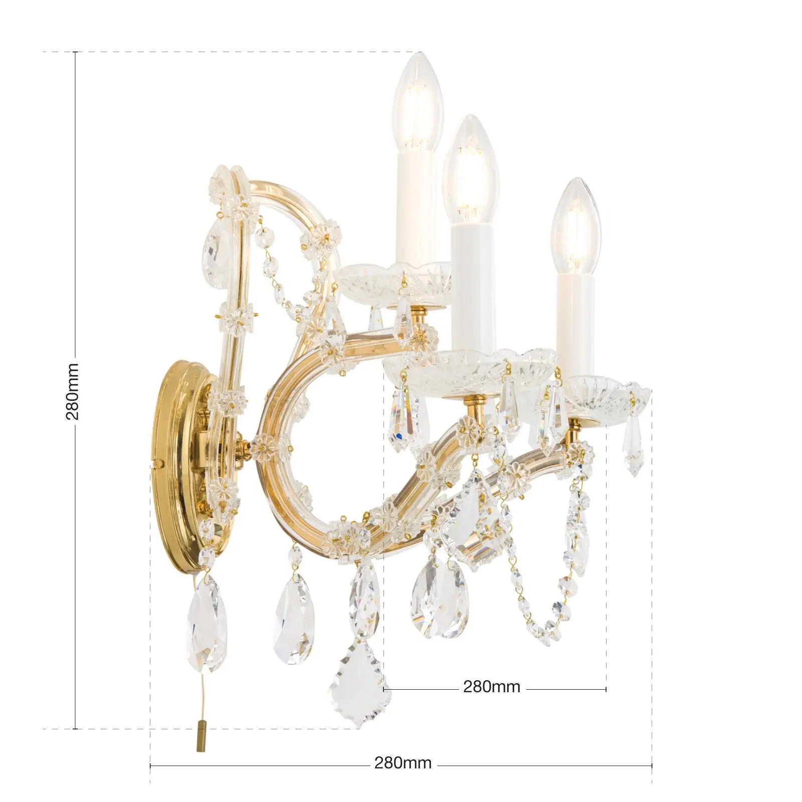 Zidna lampa sa krakom MARIA THERESIA, sa tri izvora svetla, pozlaćena - 7