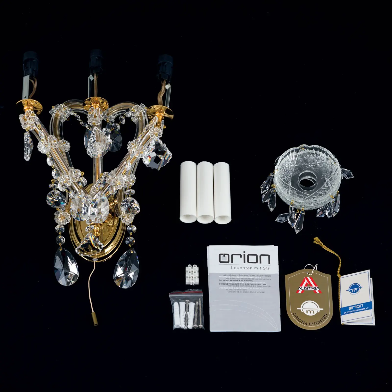 Zidna lampa sa krakom MARIA THERESIA, sa tri izvora svetla, pozlaćena - 8